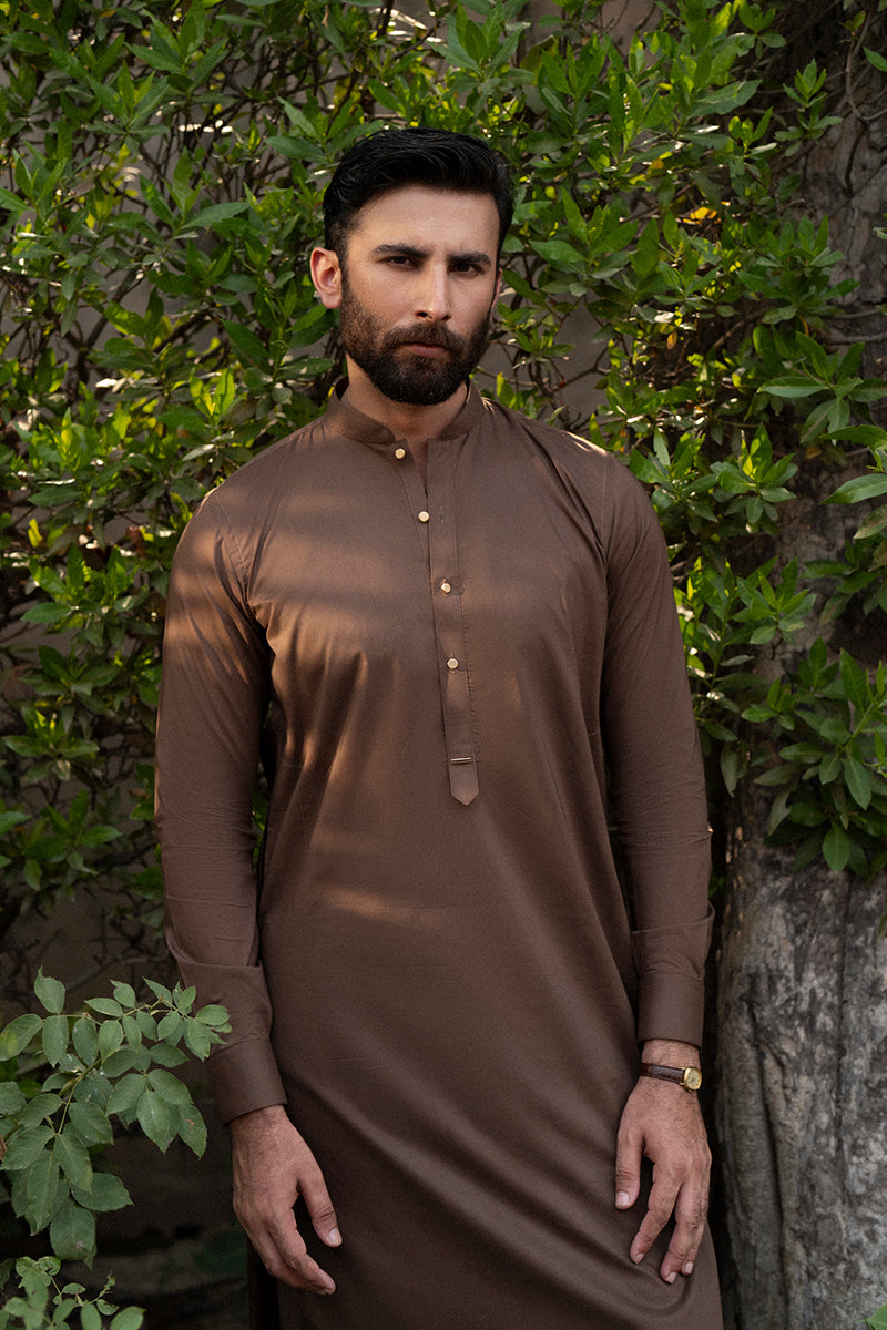 Pecan Brown Egyptian Cotton Shalwar Kameez (2-Piece) - Image 3