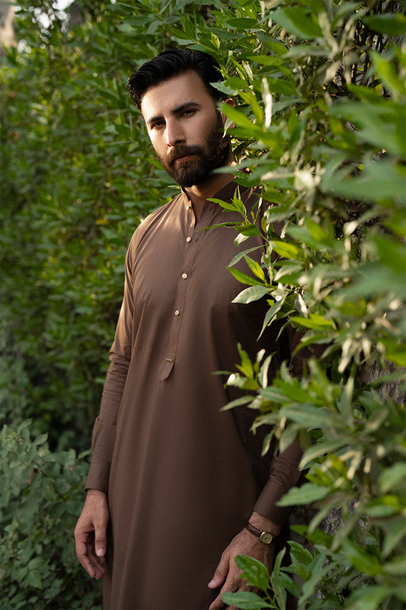 Pecan Brown Egyptian Cotton Shalwar Kameez (2-Piece) - Image 4