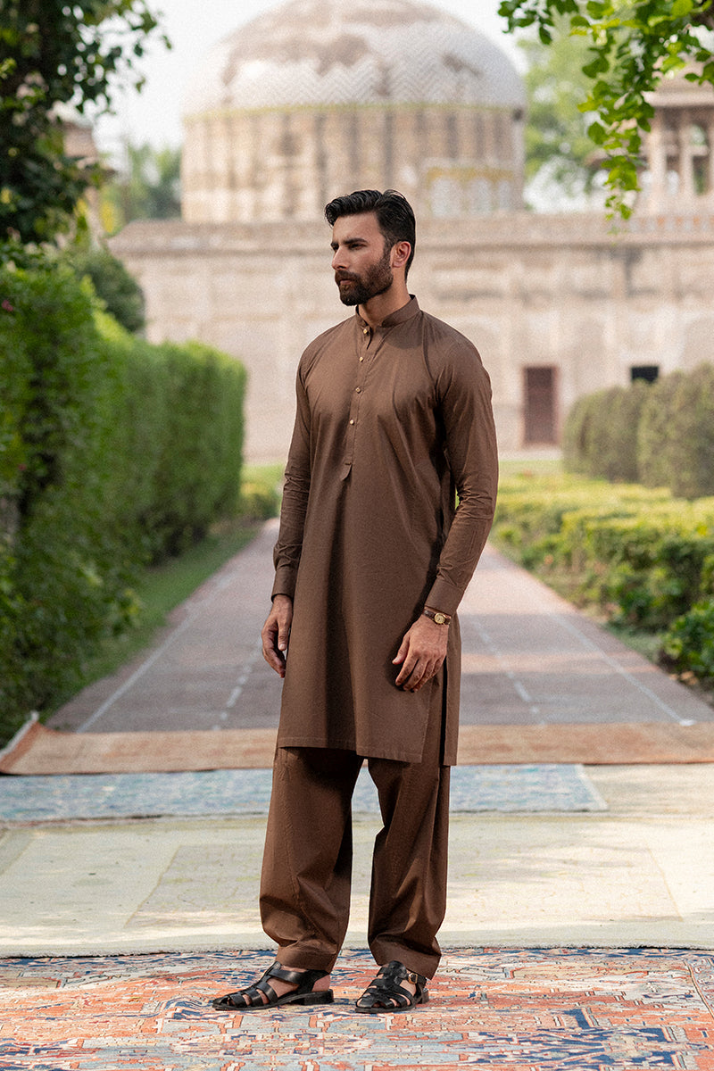 Pecan Brown Egyptian Cotton Shalwar Kameez (2-Piece) - Image 5
