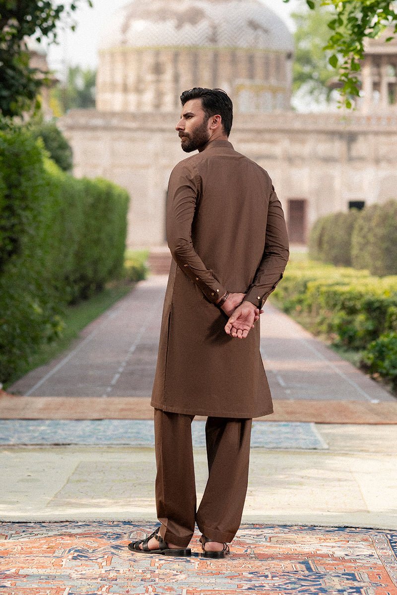 Pecan Brown Egyptian Cotton Shalwar Kameez (2-Piece) - Image 6