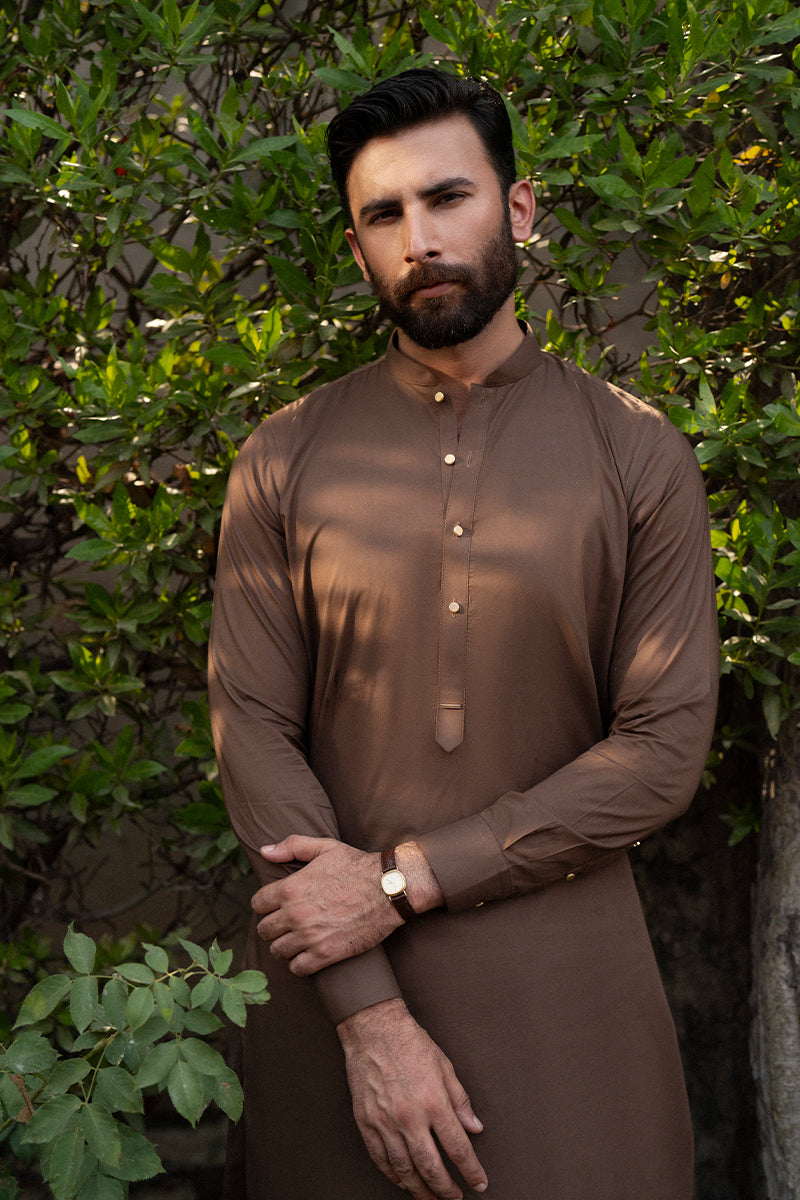 Pecan Brown Egyptian Cotton Shalwar Kameez (2-Piece) - Image 7