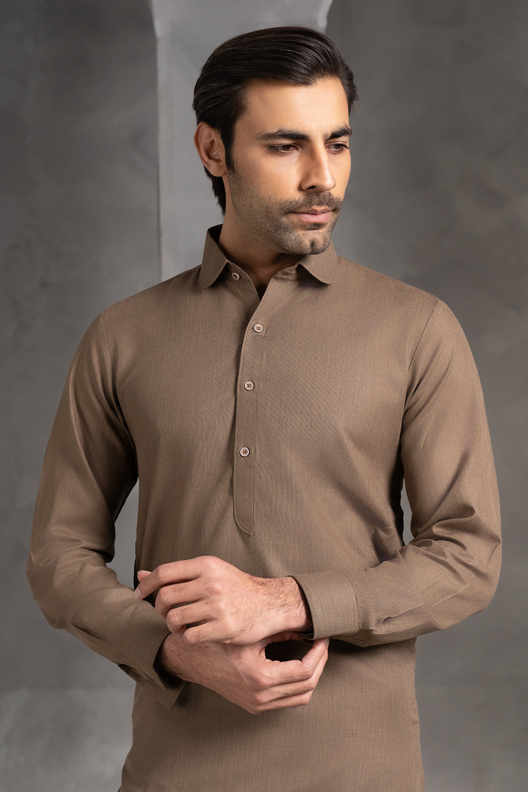 Mocha Textured Jade-PV Shalwar Kameez (2-Piece) - Image 1