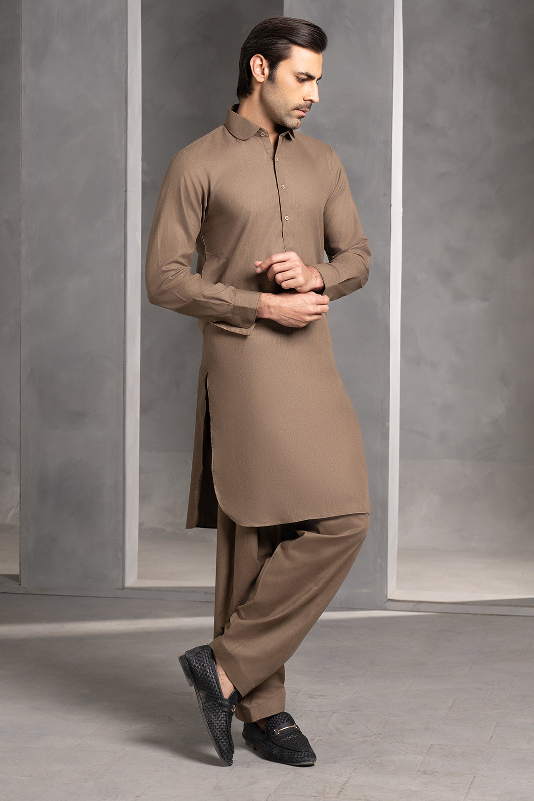 Mocha Textured Jade-PV Shalwar Kameez (2-Piece) - Image 2