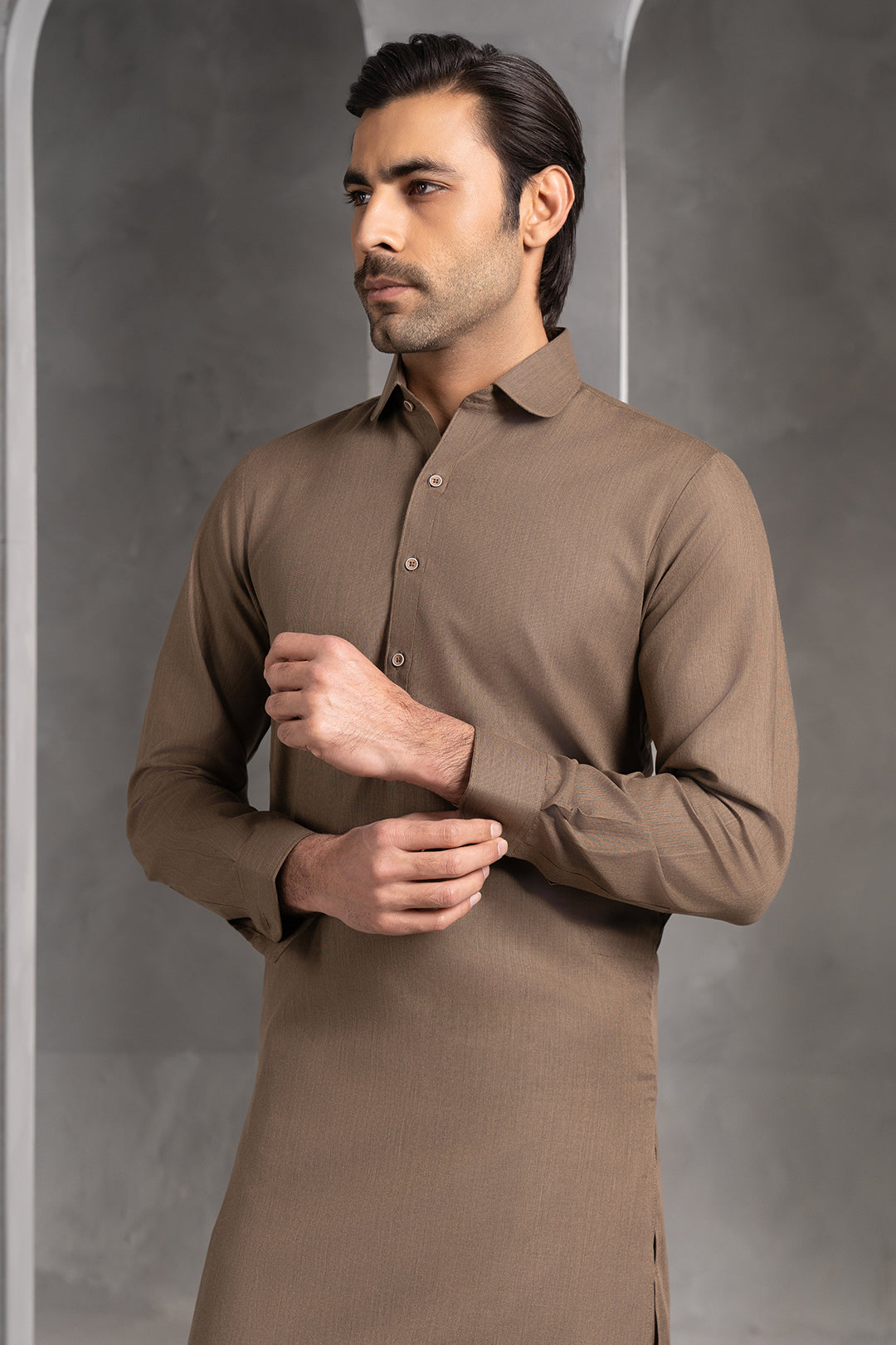 Mocha Textured Jade-PV Shalwar Kameez (2-Piece) - Image 3