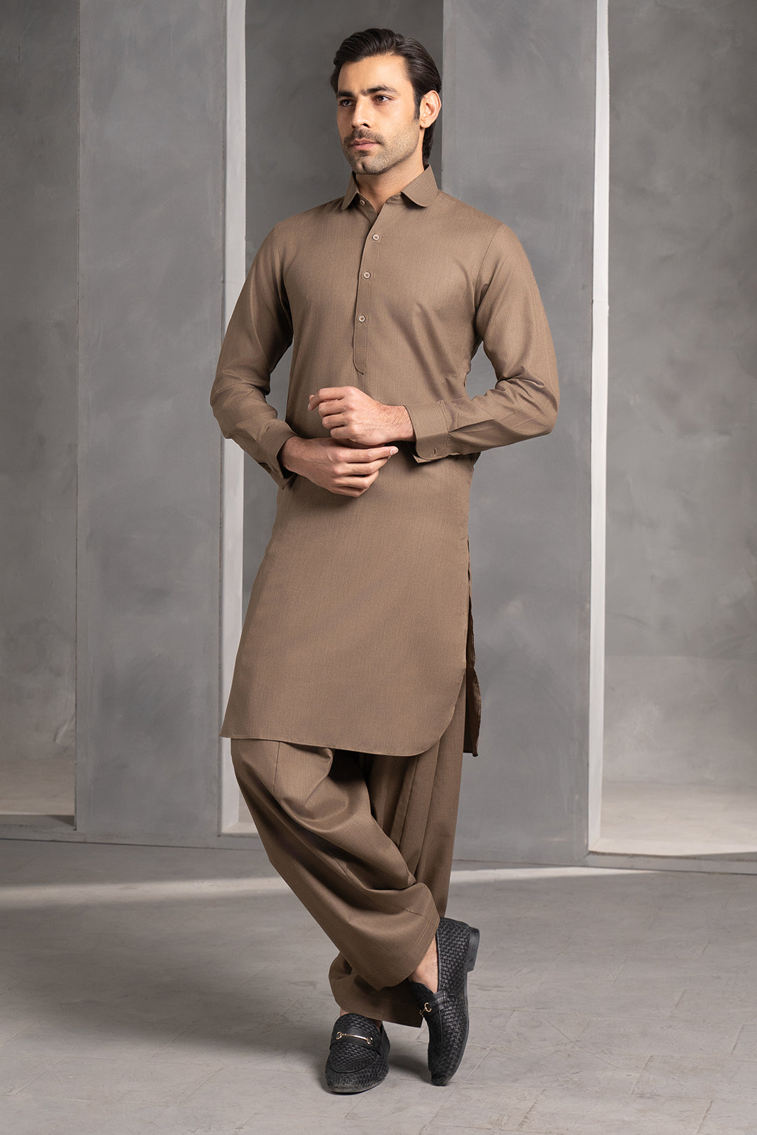 Mocha Textured Jade-PV Shalwar Kameez (2-Piece) - Image 4