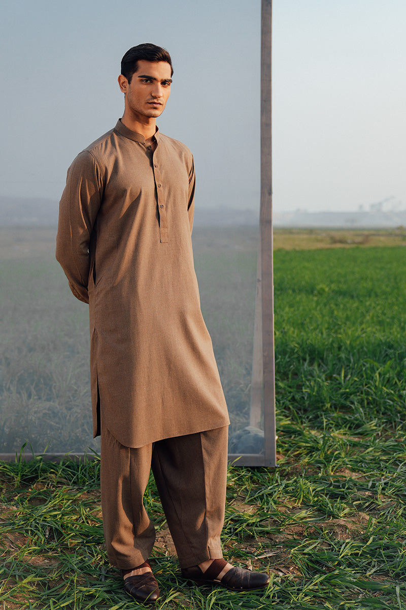 Brown Pure Khaddar Shalwar Kameez (2-Piece) - Image 1