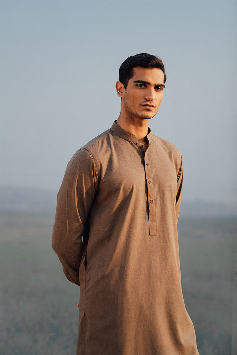 Brown Pure Khaddar Shalwar Kameez (2-Piece) - Image 2