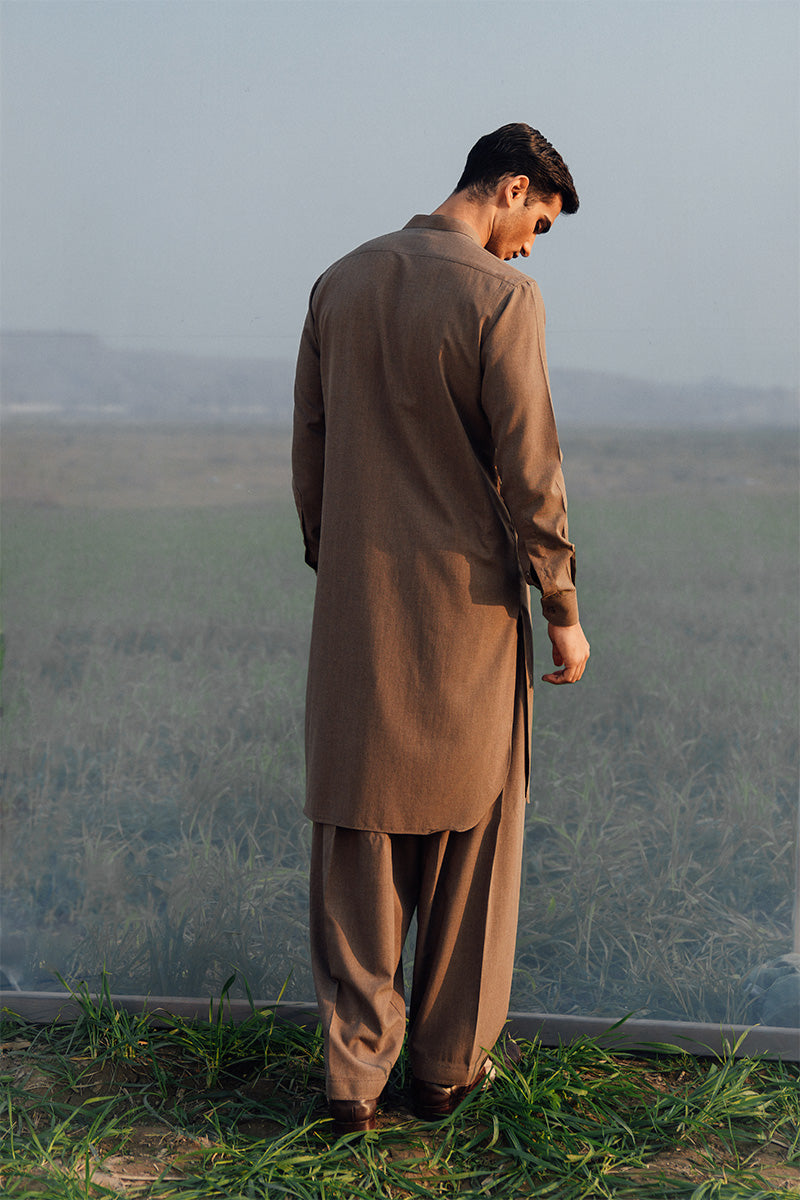 Brown Pure Khaddar Shalwar Kameez (2-Piece) - Image 3