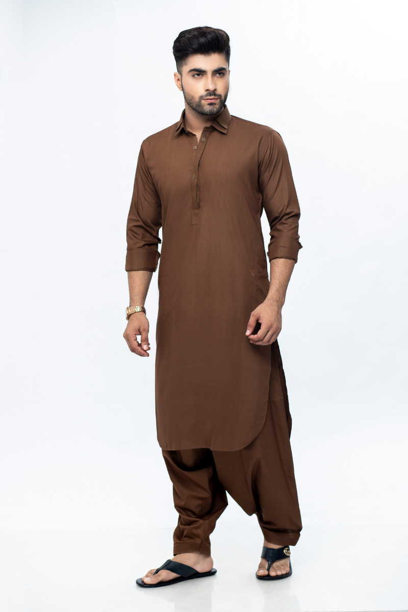 Brown Lightweight Plain Weave Kameez Shalwar (2-Piece) - Image 1