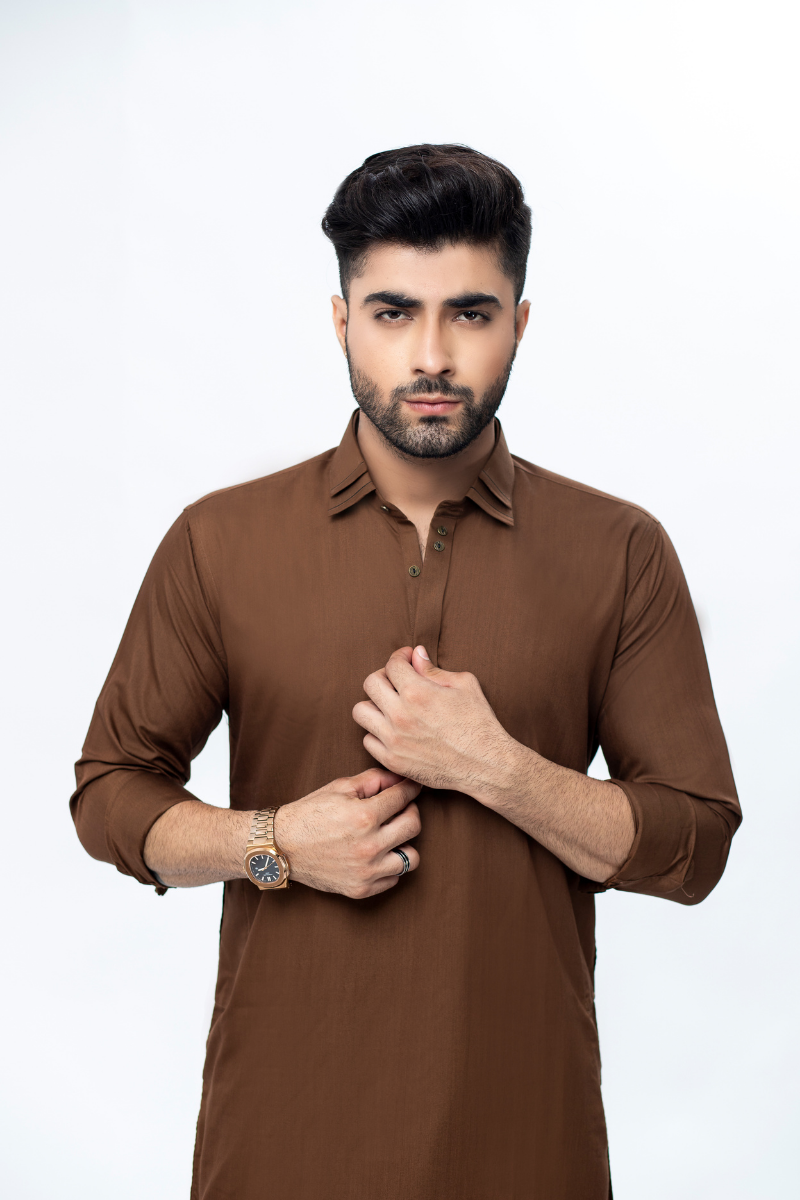 Brown Lightweight Plain Weave Kameez Shalwar (2-Piece) - Image 2