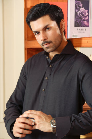 Dark Brown Linen Slub Kameez Shalwar (2-Piece) - Image 4