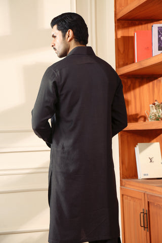 Dark Brown Linen Slub Kameez Shalwar (2-Piece) - Image 6