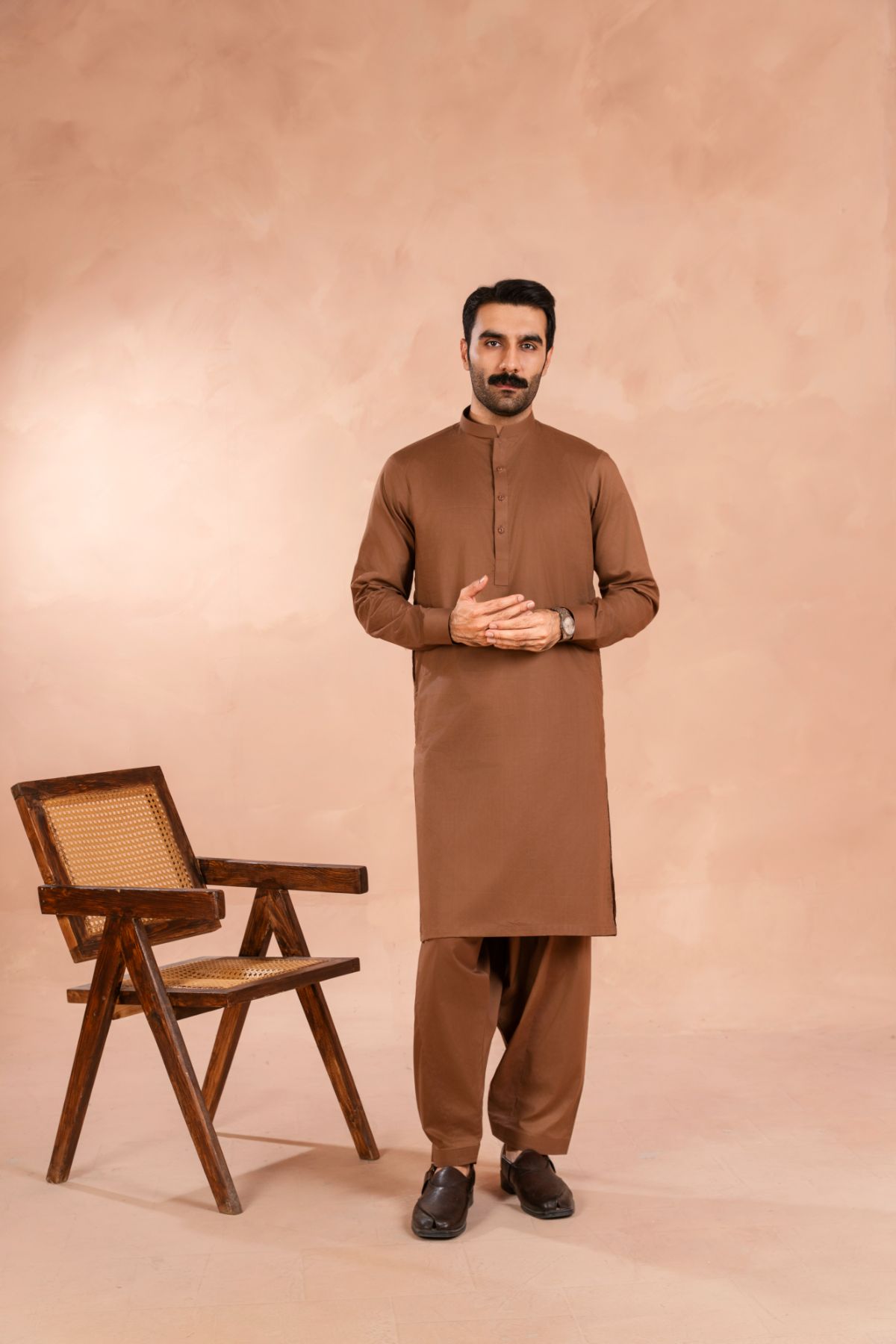 Mocha Brown Luxury Cotton Shalwar Kameez (2-Piece) - Image 1