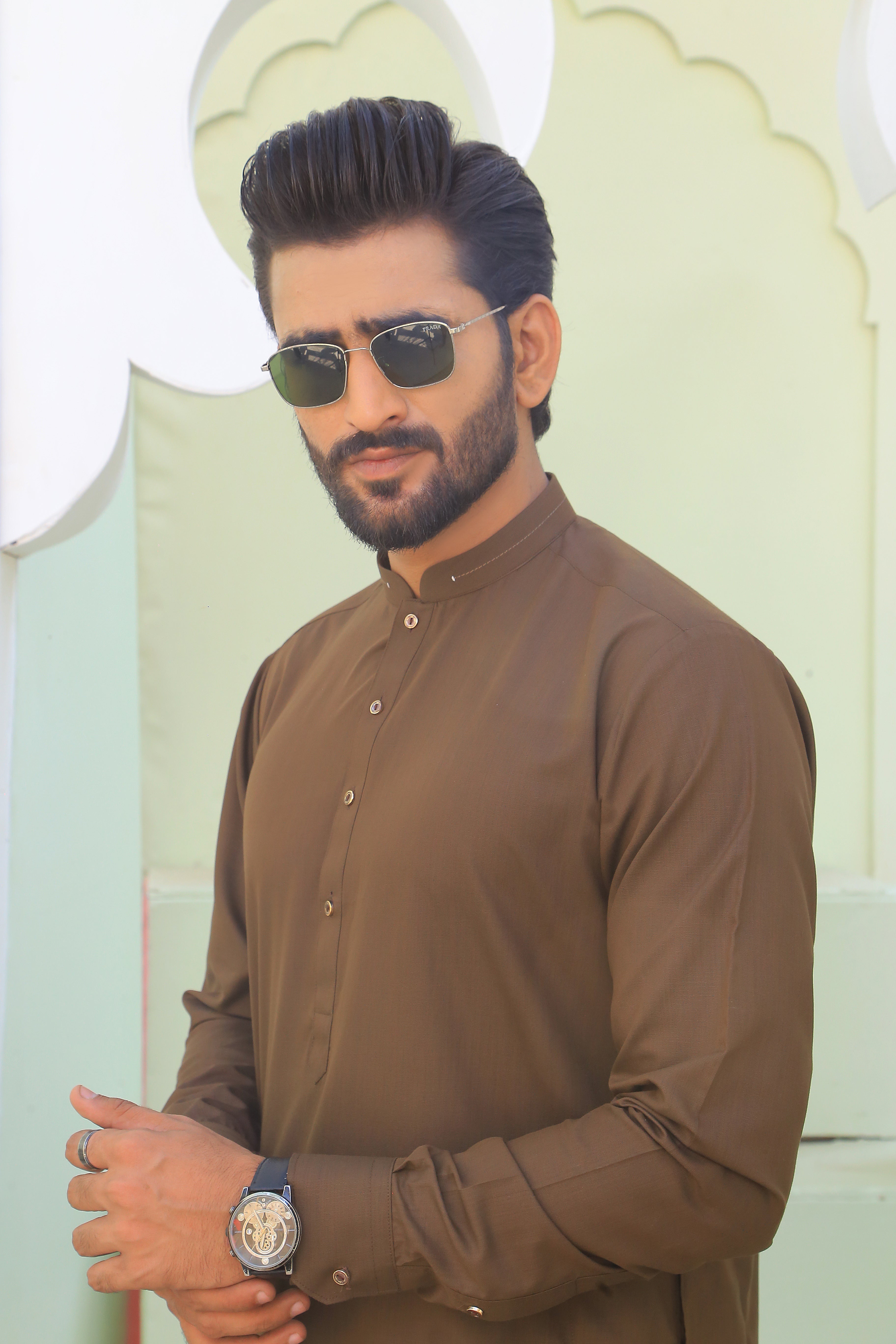 Brown Textured Kameez Shalwar (2-Piece) - Image 3