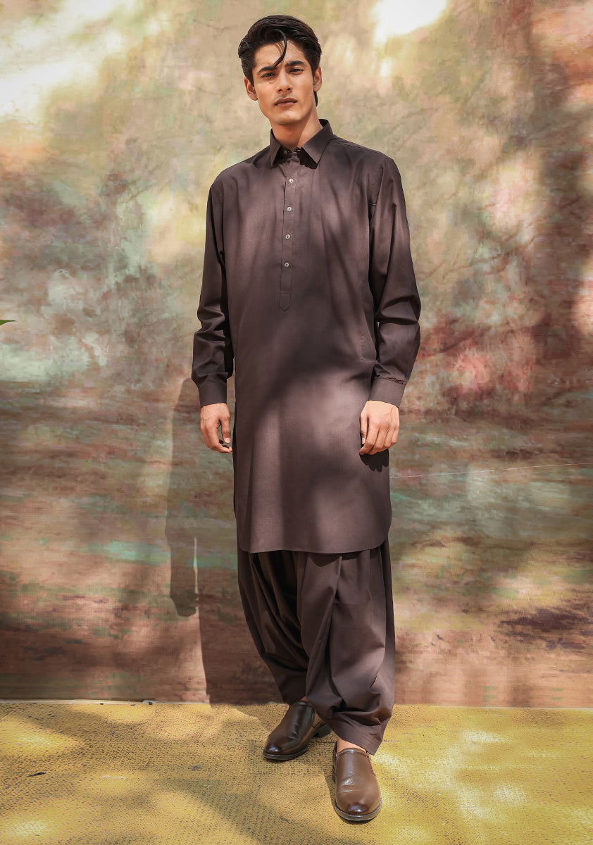 Espresso Poly Viscose Slim Fit Shalwar Kameez (2-Piece) - Image 1