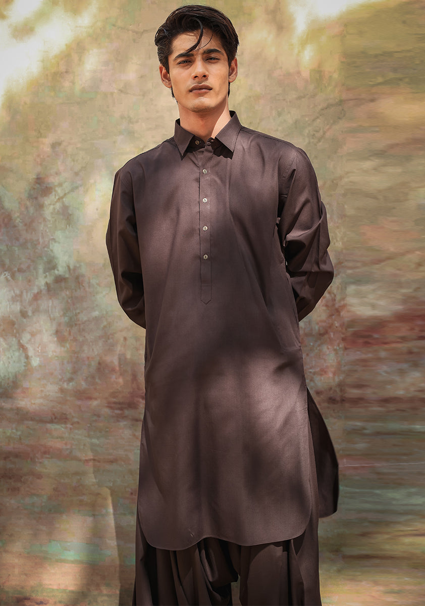Espresso Poly Viscose Slim Fit Shalwar Kameez (2-Piece) - Image 2