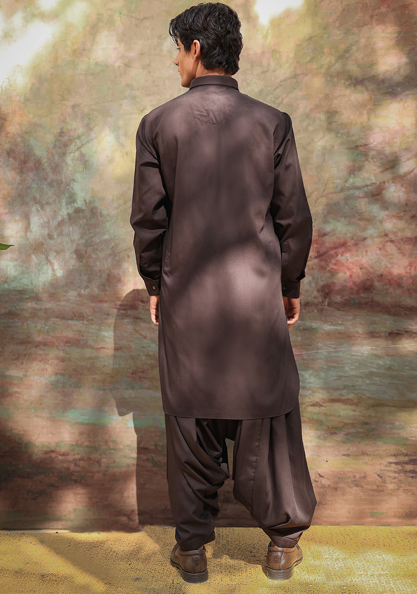 Espresso Poly Viscose Slim Fit Shalwar Kameez (2-Piece) - Image 4