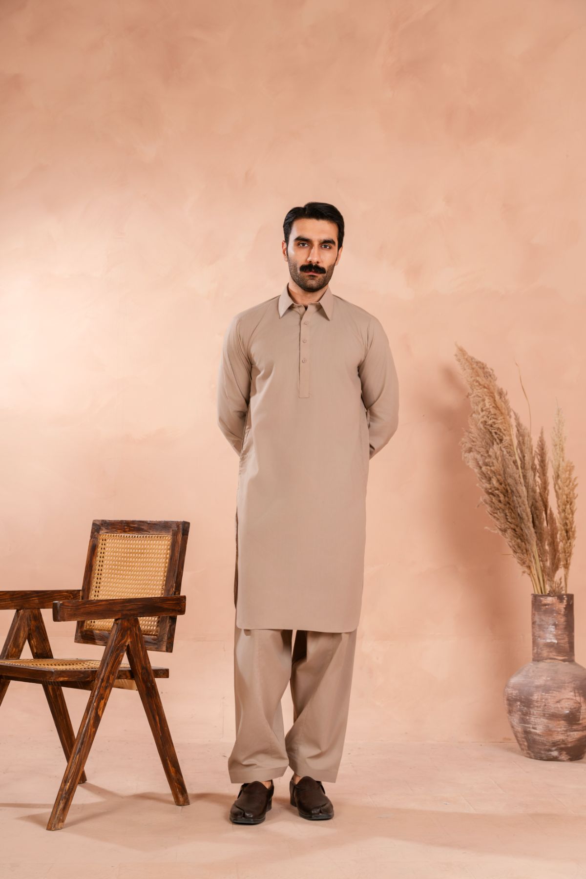 Biscotti Brown Luxury Blended Shalwar Kameez (2-Piece) - Image 1