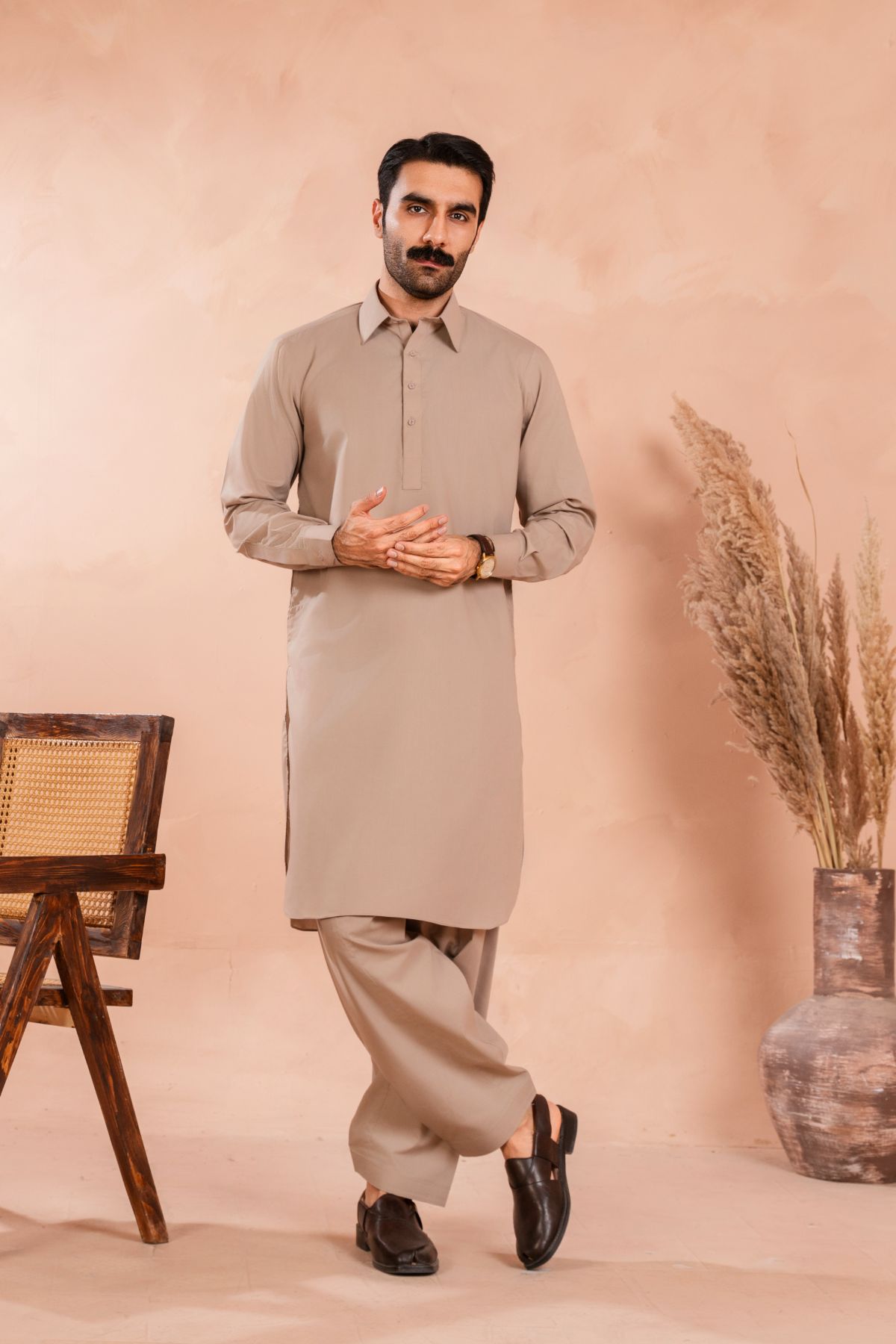 Biscotti Brown Luxury Blended Shalwar Kameez (2-Piece) - Image 4