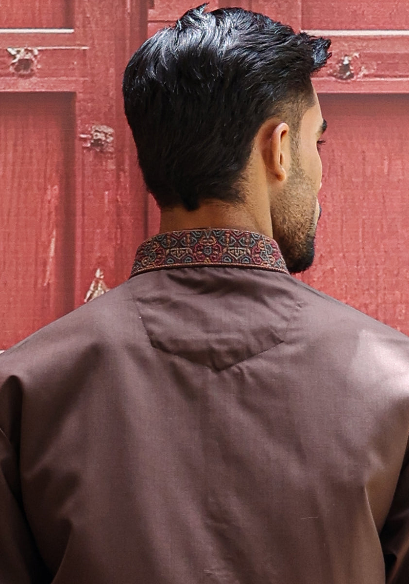 Java Brown Embroidered Poly Viscose Shalwar Kameez (2-Piece) - Image 3