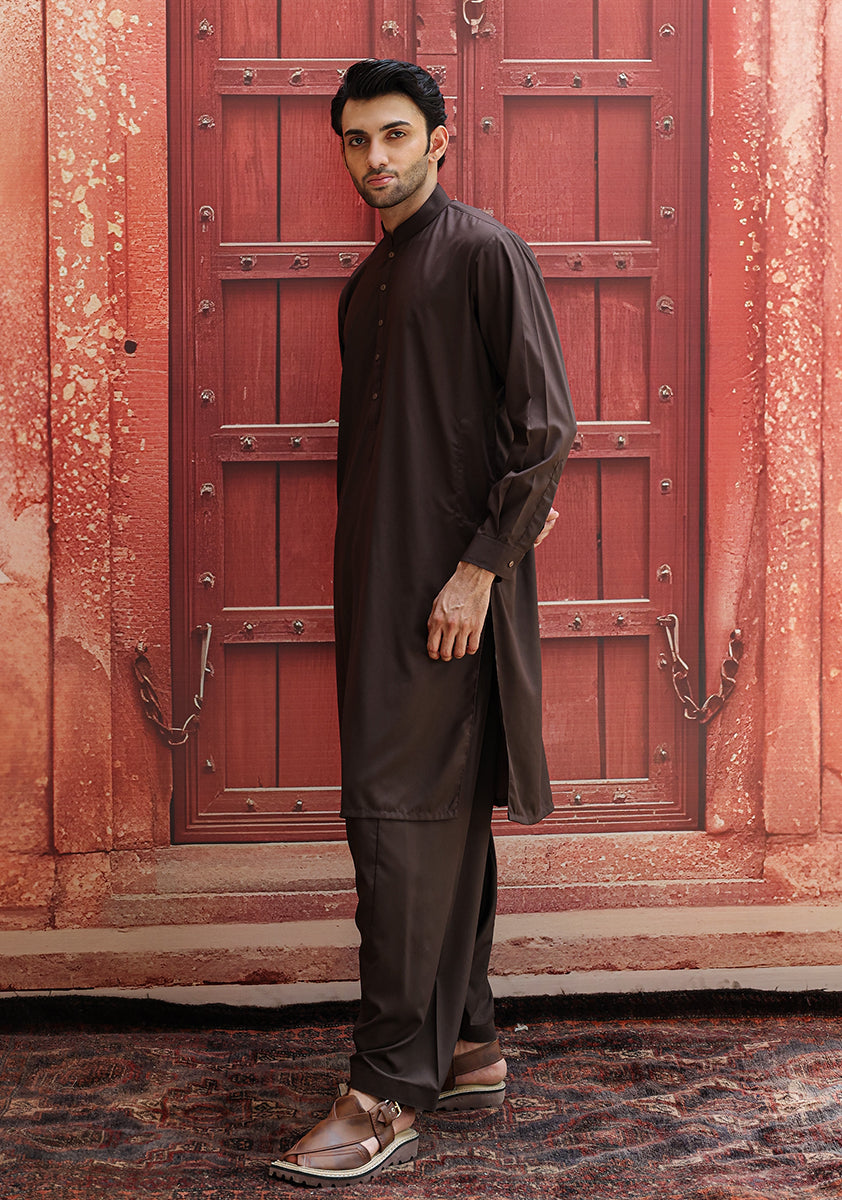 Dark Brown Poly Viscose Shalwar Kameez (2-Piece) - Image 2