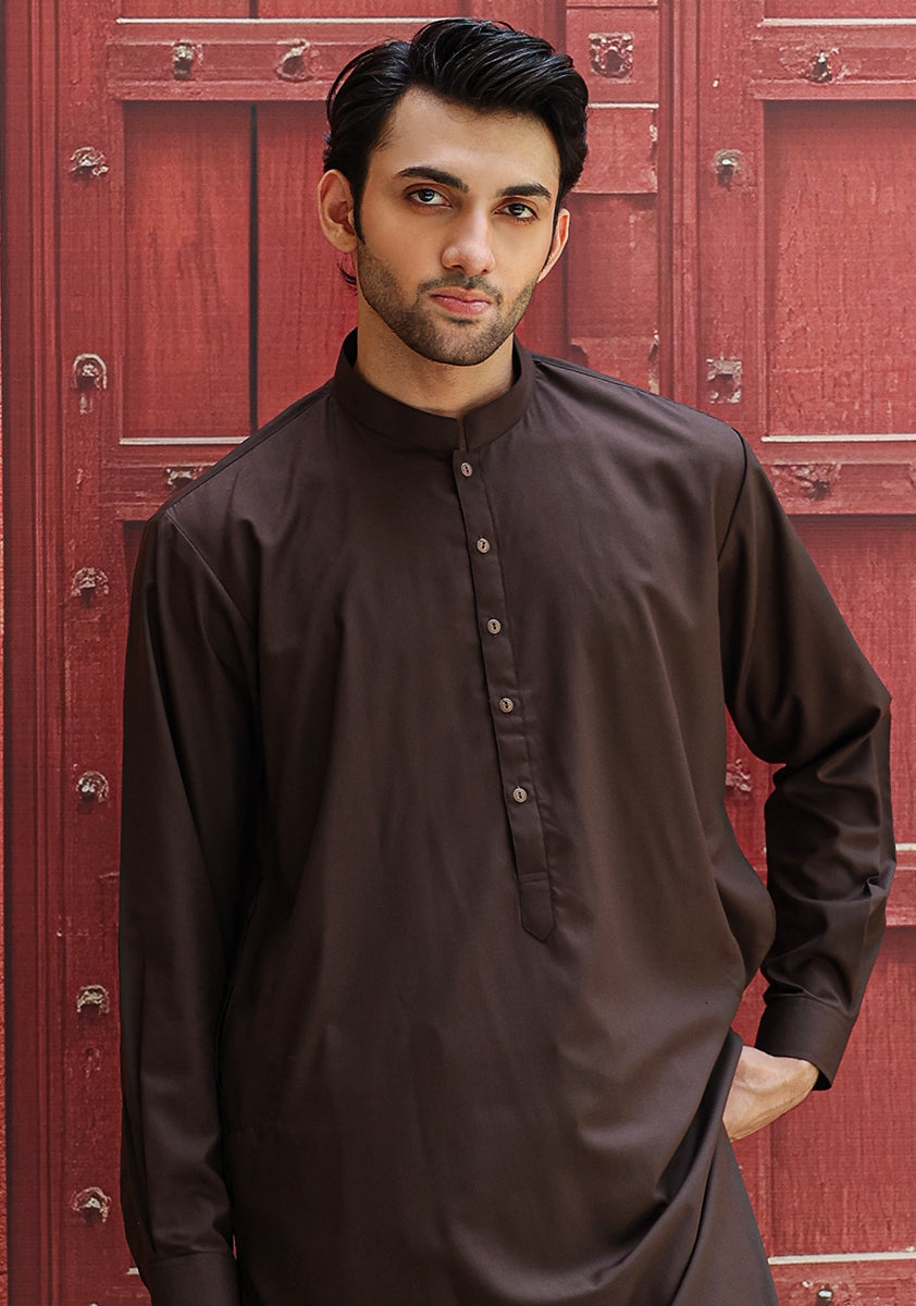Dark Brown Poly Viscose Shalwar Kameez (2-Piece) - Image 3
