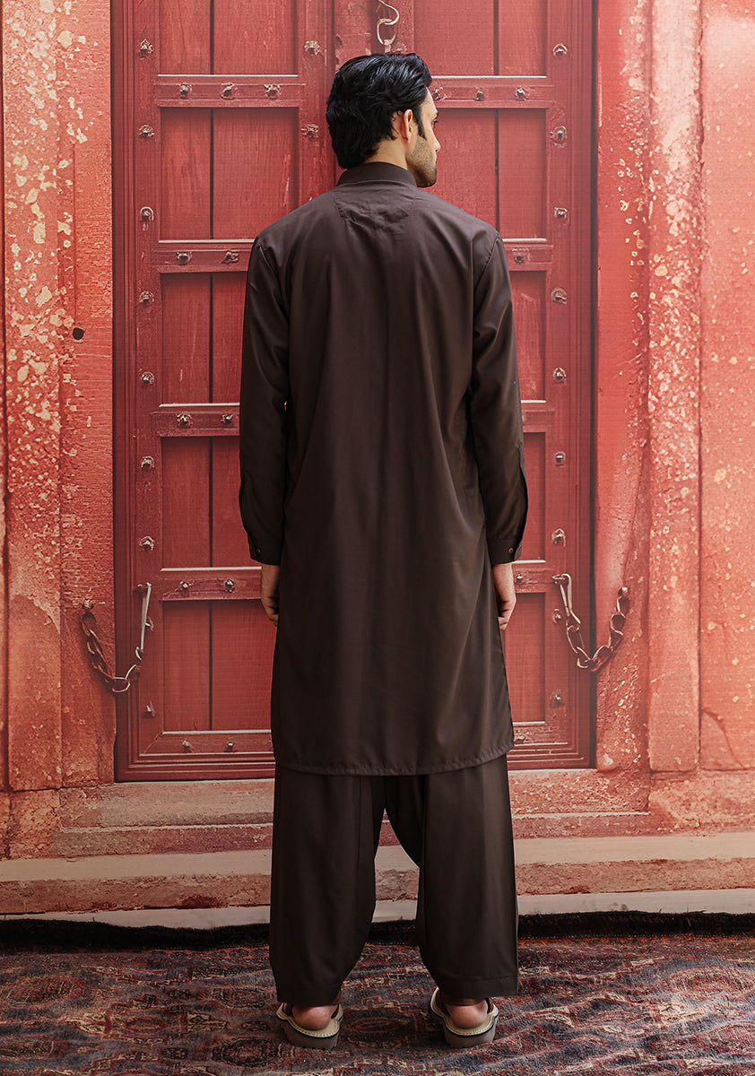Dark Brown Poly Viscose Shalwar Kameez (2-Piece) - Image 4