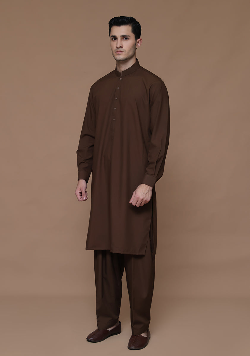 Rain Drum Brown Poly Viscose Shalwar Kameez (2-Piece) - Image 1