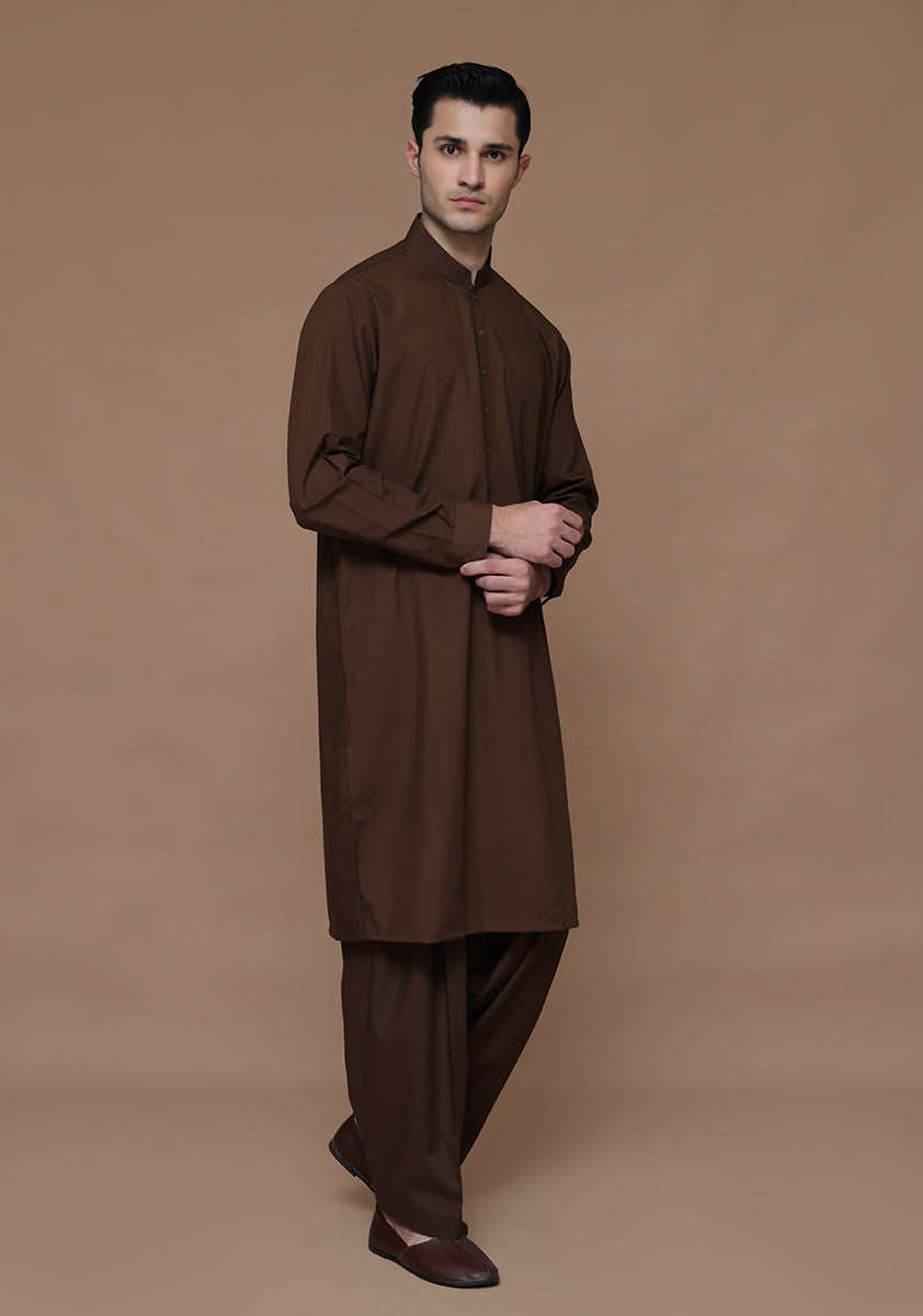 Rain Drum Brown Poly Viscose Shalwar Kameez (2-Piece) - Image 2