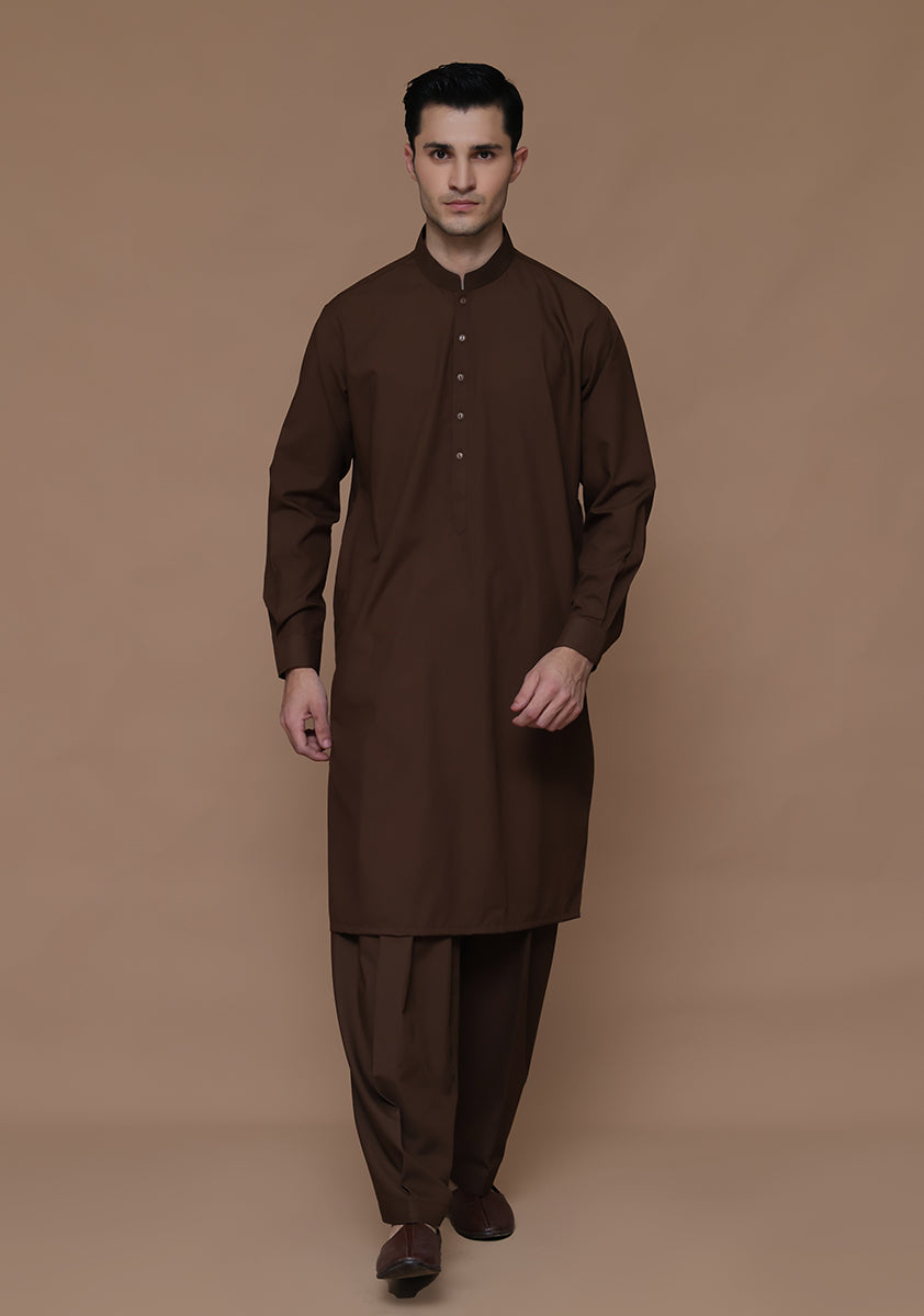 Rain Drum Brown Poly Viscose Shalwar Kameez (2-Piece) - Image 3