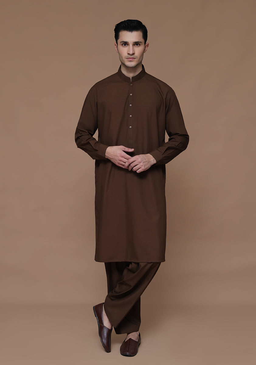 Rain Drum Brown Poly Viscose Shalwar Kameez (2-Piece) - Image 4