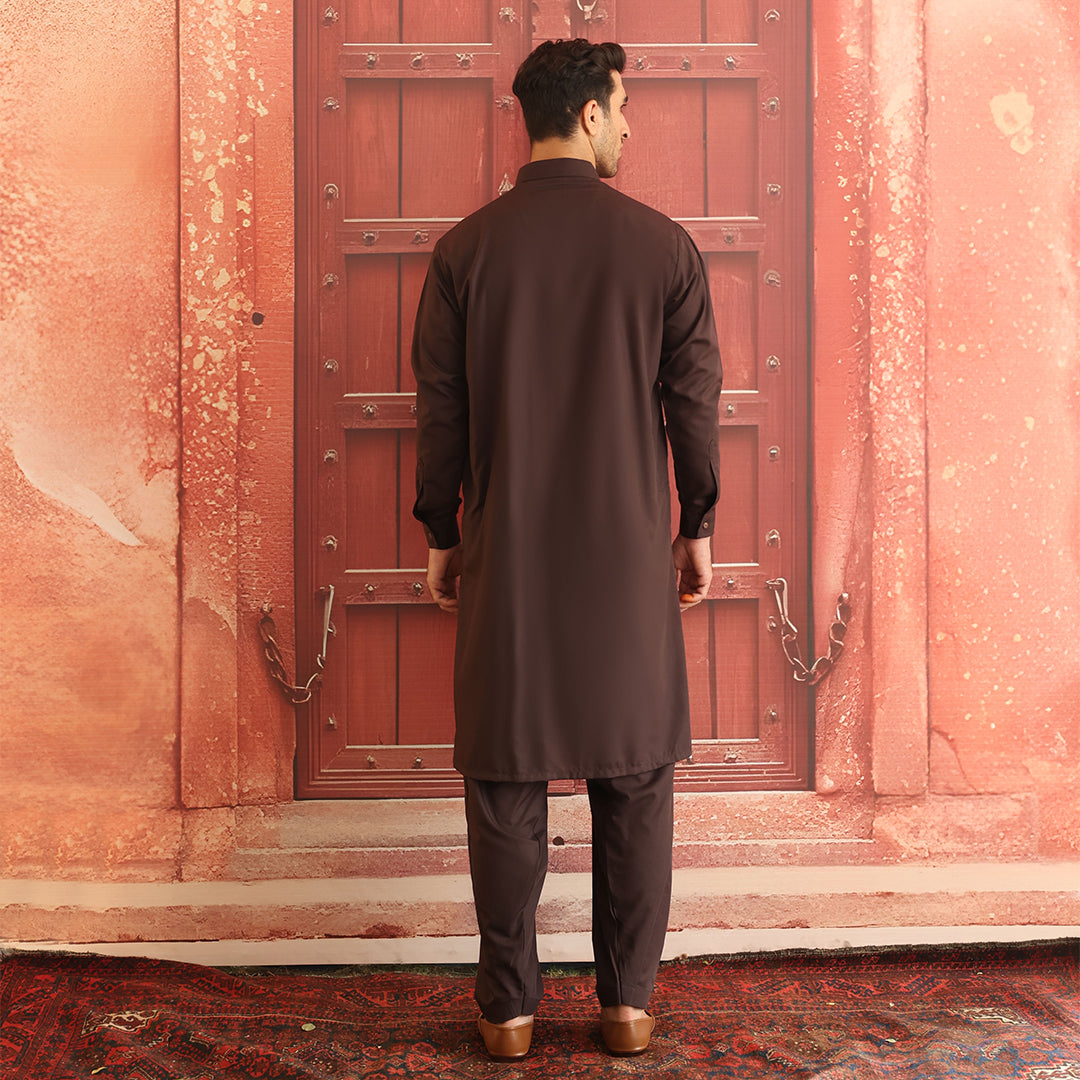 Chocolate Brown Poly Viscose Shalwar Kameez (2-Piece) - Image 4