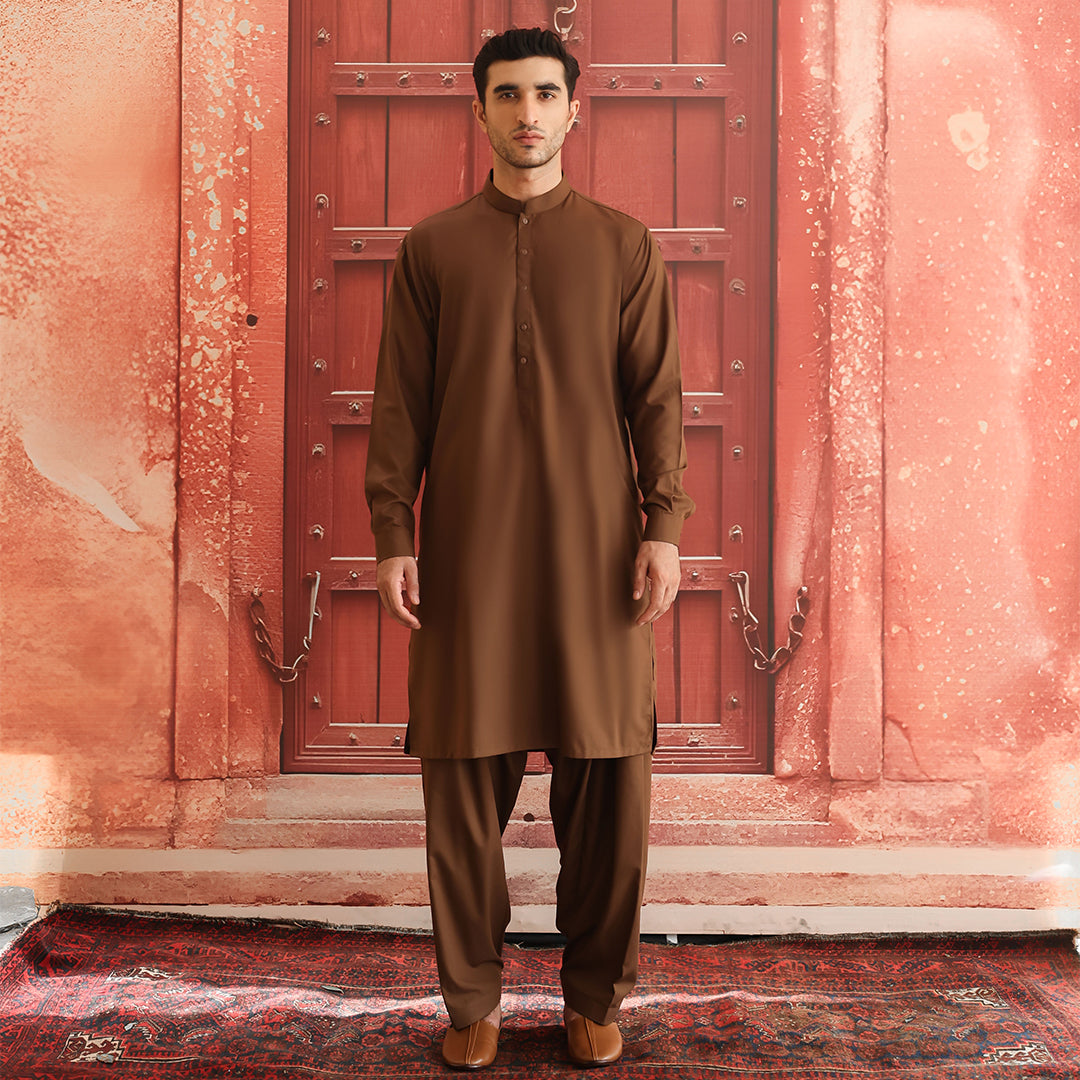 Toffee Poly Viscose Classic Fit Shalwar Kameez (2-Piece) - Image 1