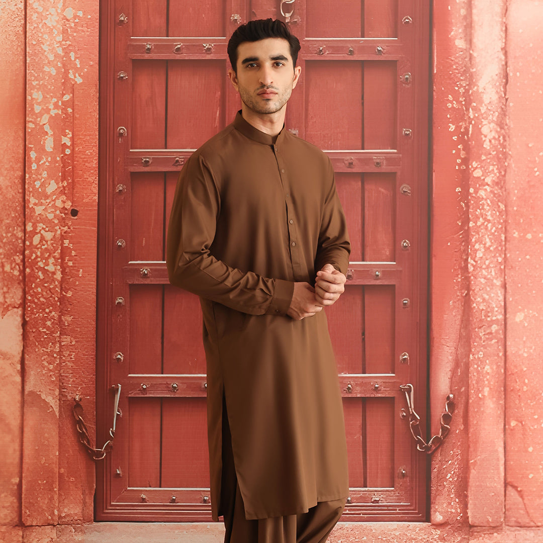 Toffee Poly Viscose Classic Fit Shalwar Kameez (2-Piece) - Image 3