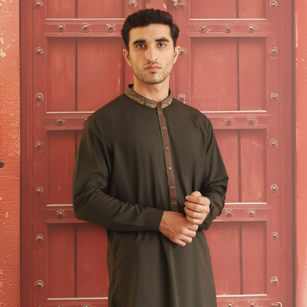 Deep Tarmac Embroidered Poly Viscose Shalwar Kameez (2-Piece) - Image 4