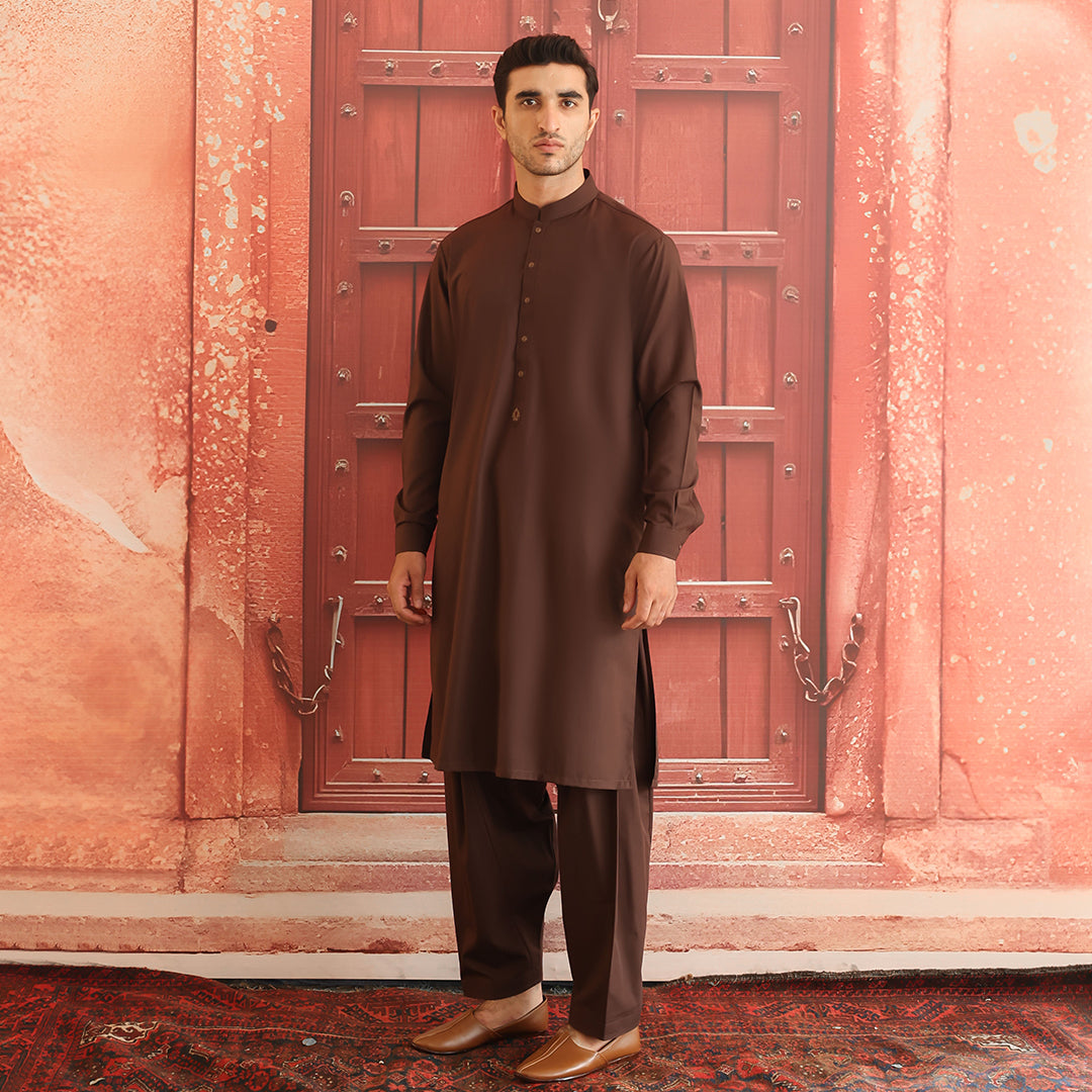 Dark Brown Poly Viscose Shalwar Kameez (2-Piece) - Image 1