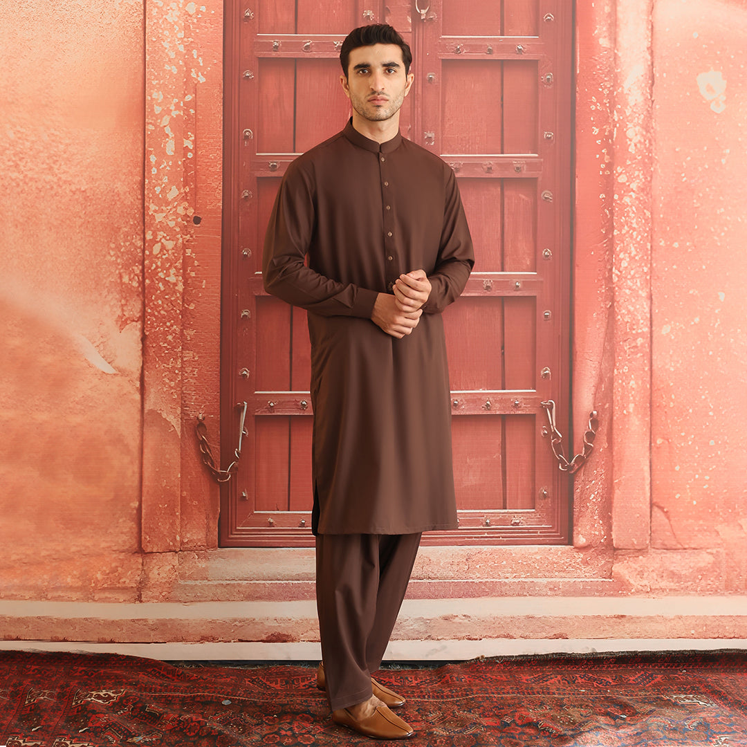 Dark Brown Poly Viscose Shalwar Kameez (2-Piece) - Image 2