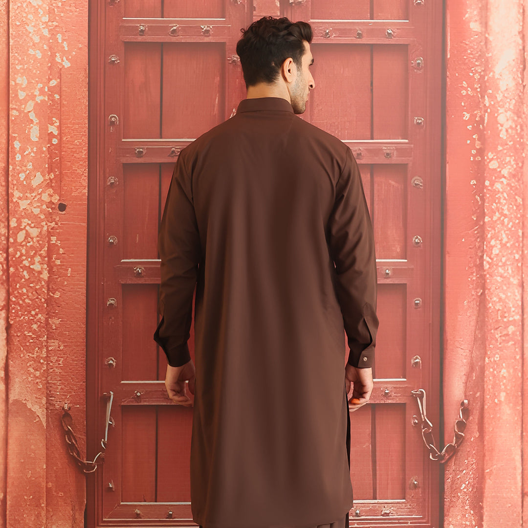 Dark Brown Poly Viscose Shalwar Kameez (2-Piece) - Image 3