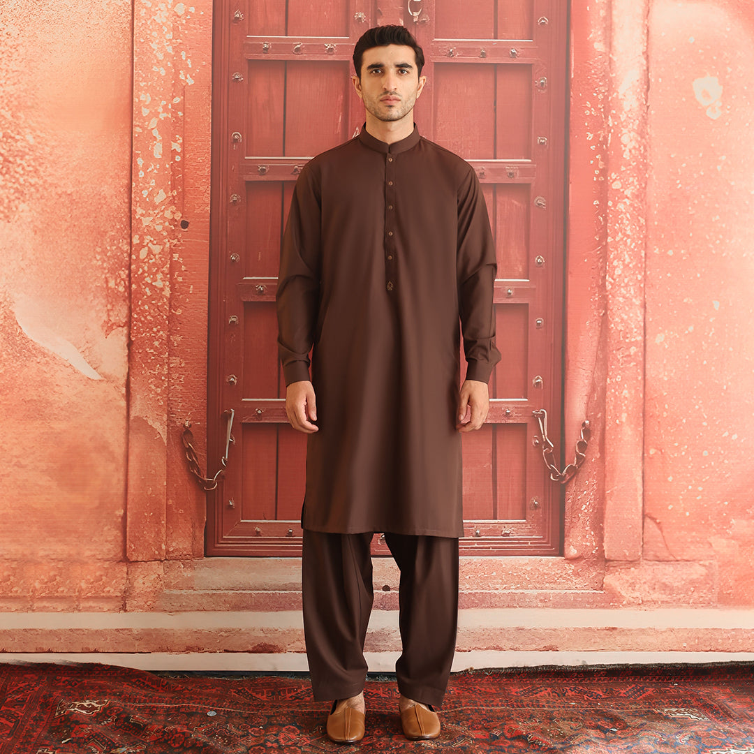Dark Brown Poly Viscose Shalwar Kameez (2-Piece) - Image 4