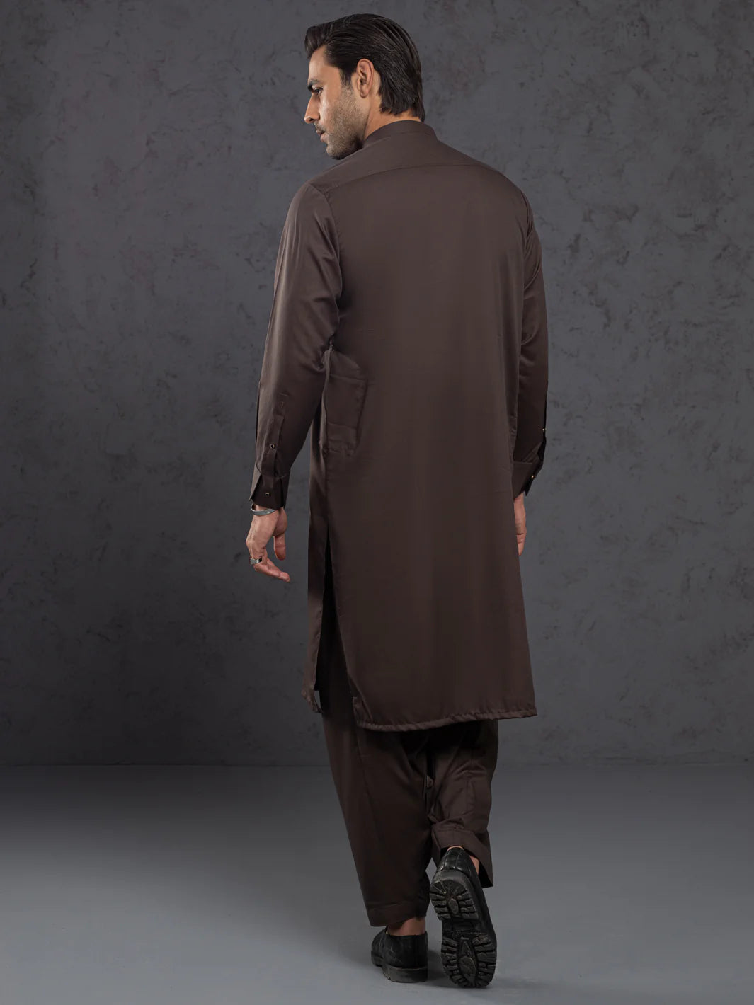Brown Embroidered Polyester Viscose Shalwar Kameez (2-Piece) - Image 2