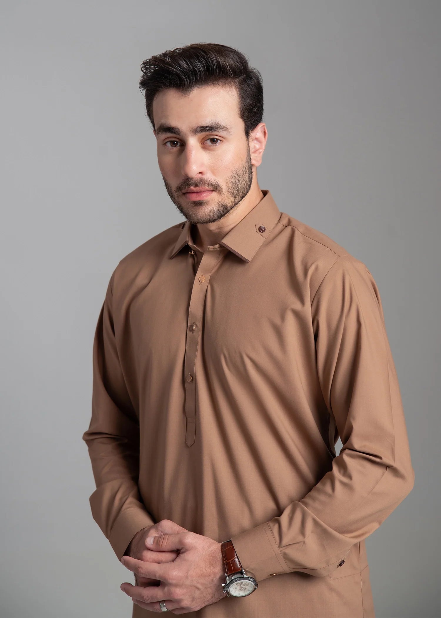 Brown Wash & Wear Shalwar Kameez (2-Piece) - Image 2