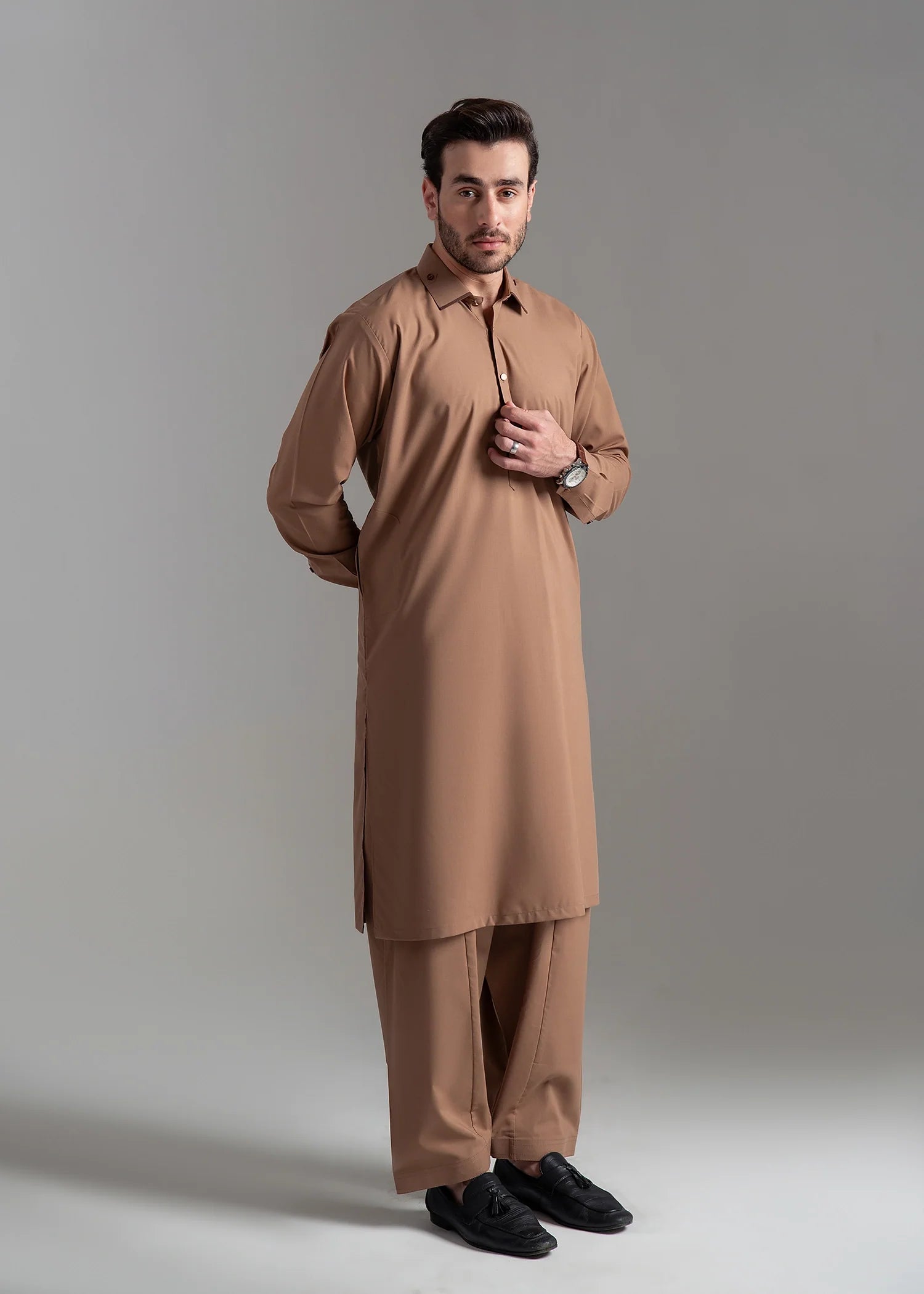 Brown Wash & Wear Shalwar Kameez (2-Piece) - Image 3