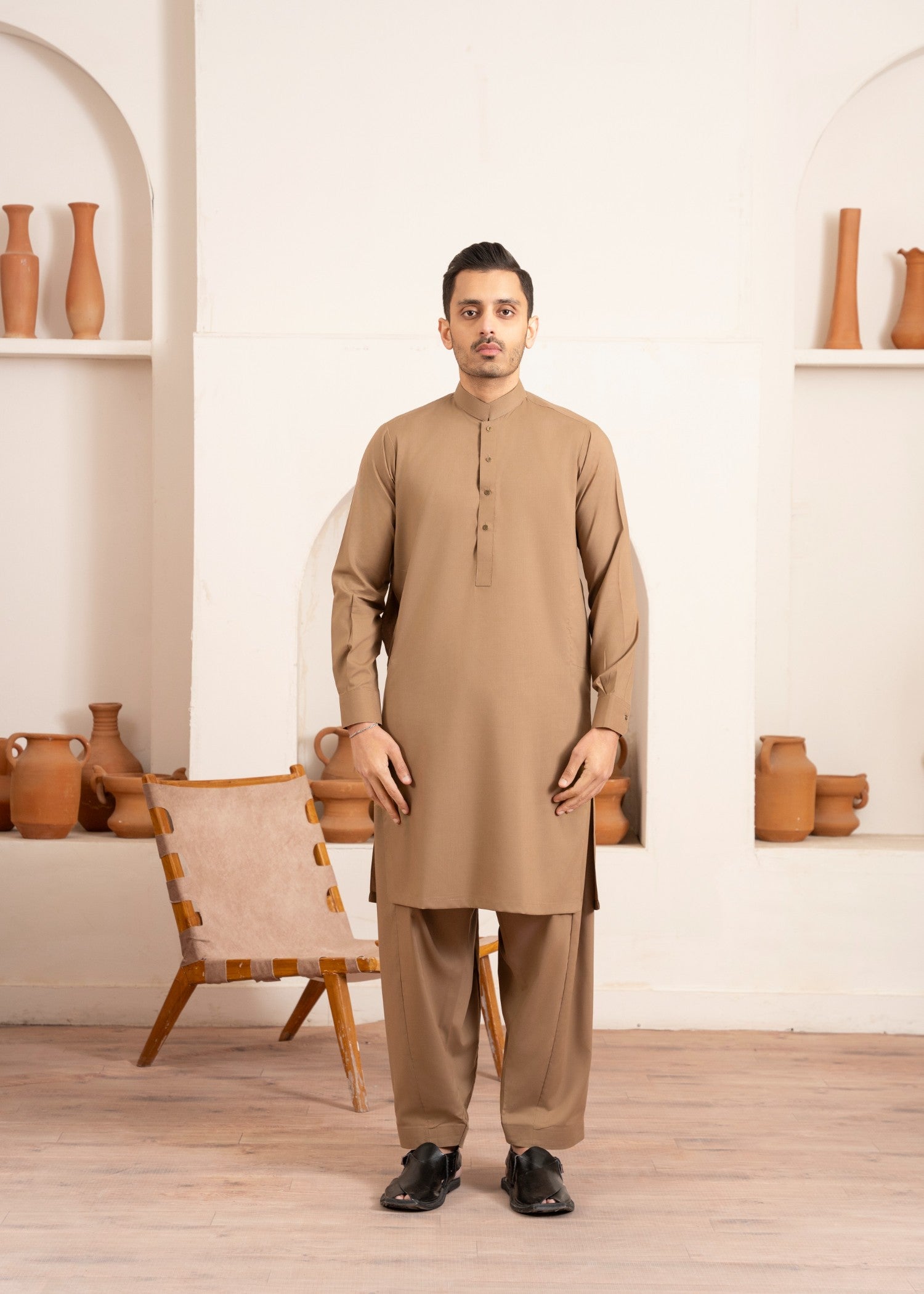 Hazelwood Brown Wash & Wear Shalwar Kameez (2-Piece) - Image 1