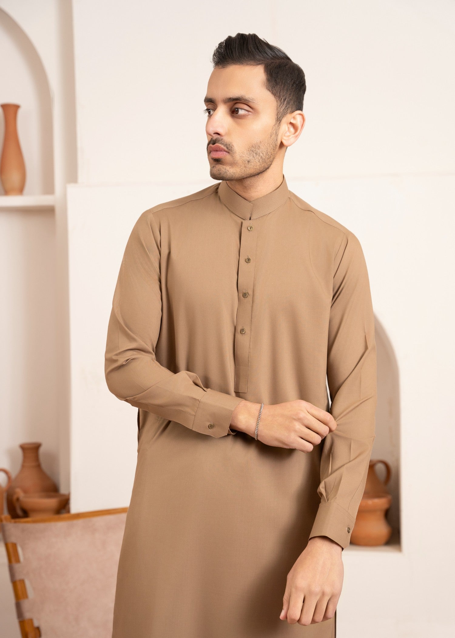 Hazelwood Brown Wash & Wear Shalwar Kameez (2-Piece) - Image 3
