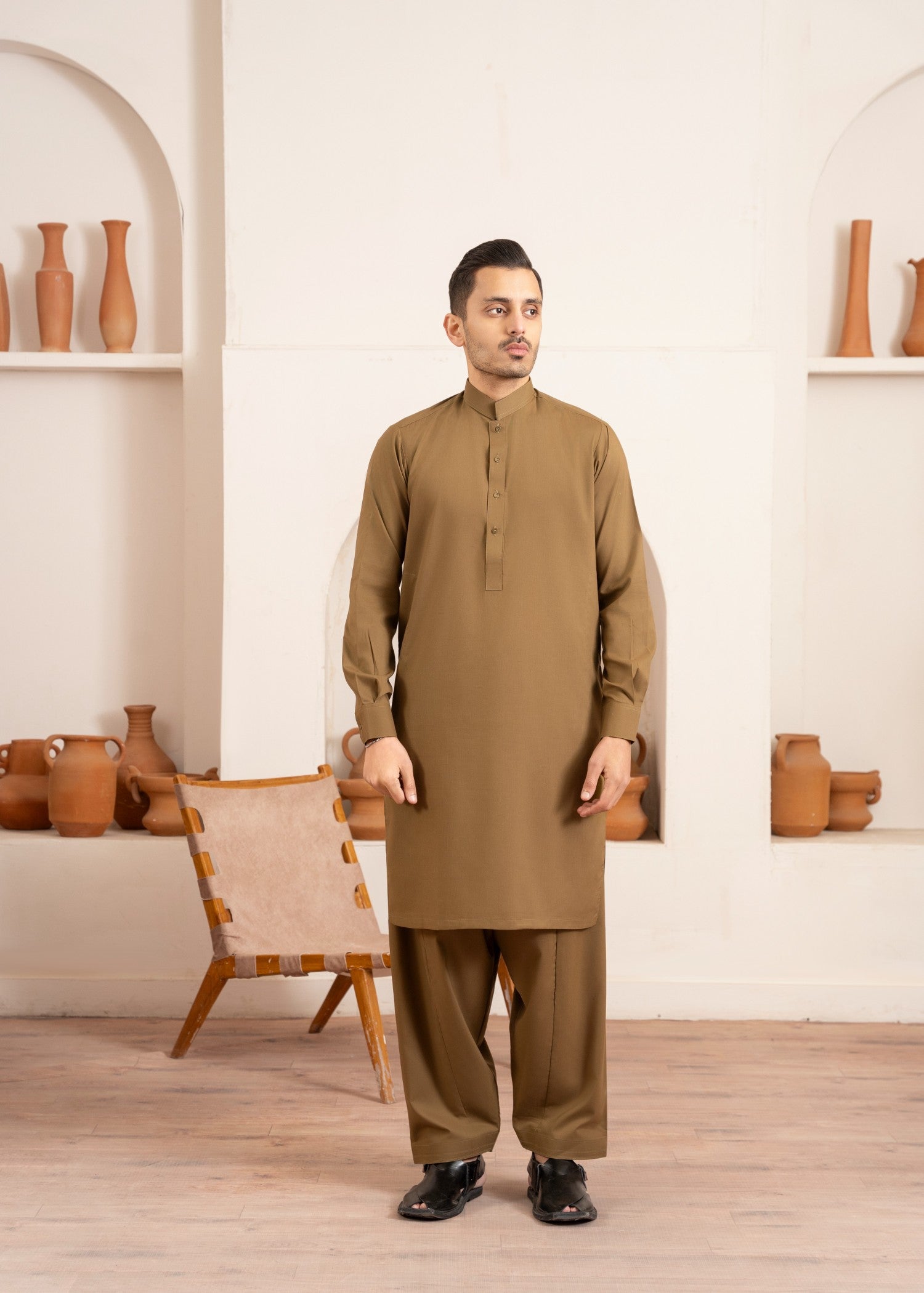 Brown Wash & Wear Shalwar Kameez (2-Piece) - Image 1