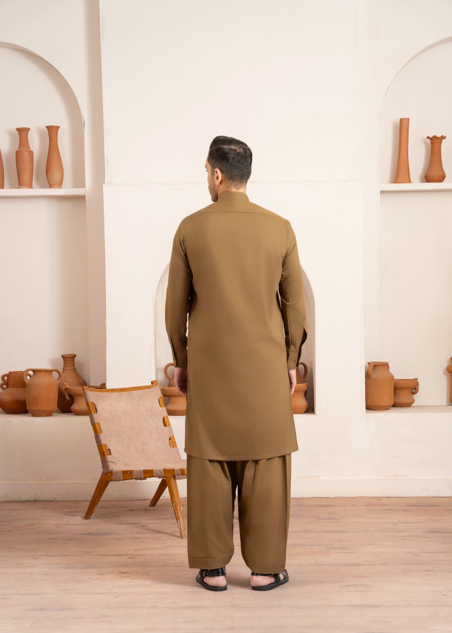 Brown Wash & Wear Shalwar Kameez (2-Piece) - Image 2