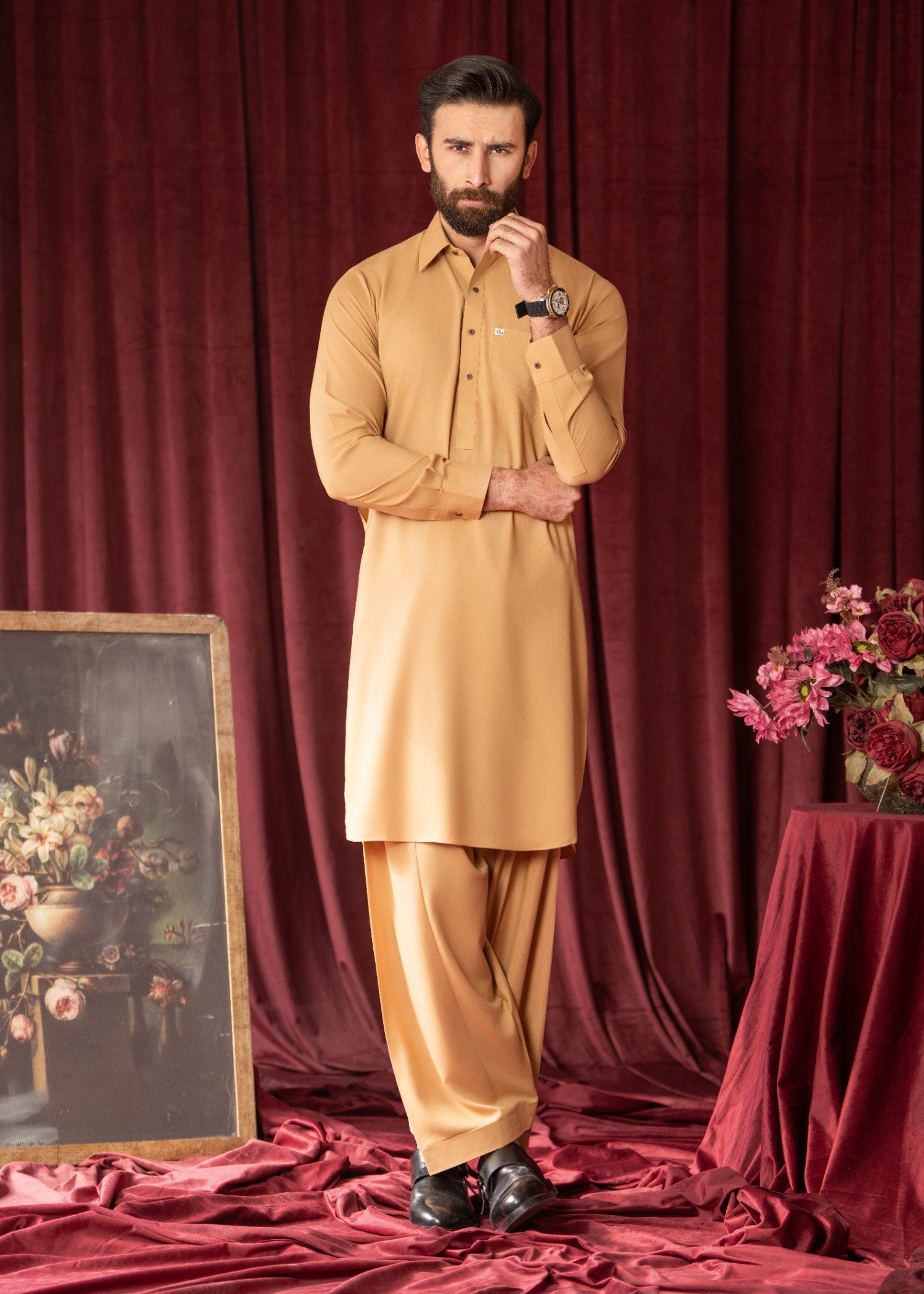 Camel Brown Wash & Wear Shalwar Kameez (2-Piece) - Image 1