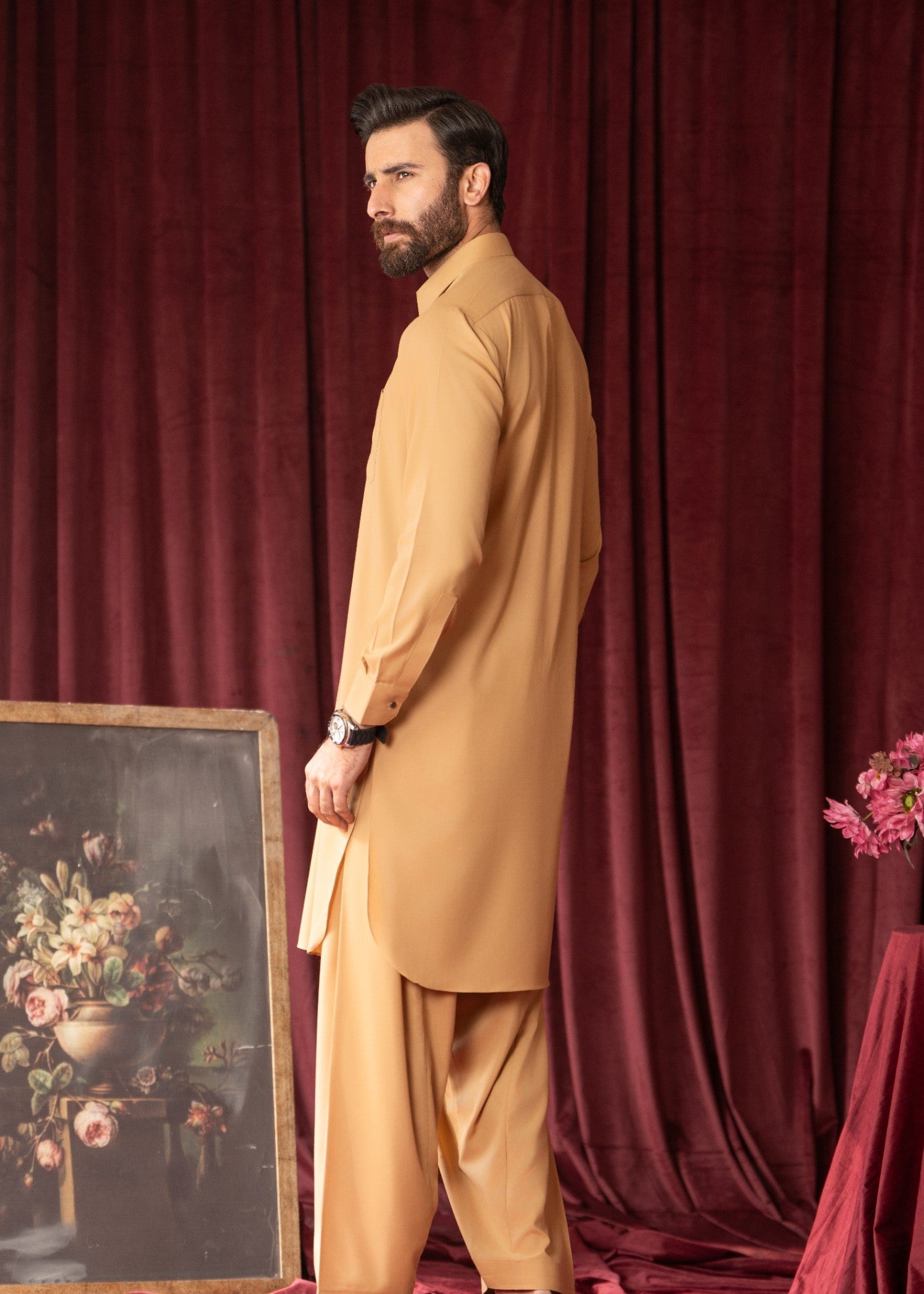 Camel Brown Wash & Wear Shalwar Kameez (2-Piece) - Image 3