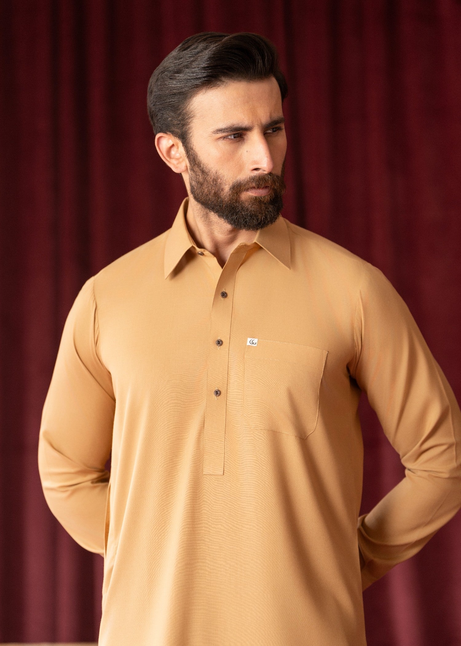 Camel Brown Wash & Wear Shalwar Kameez (2-Piece) - Image 4