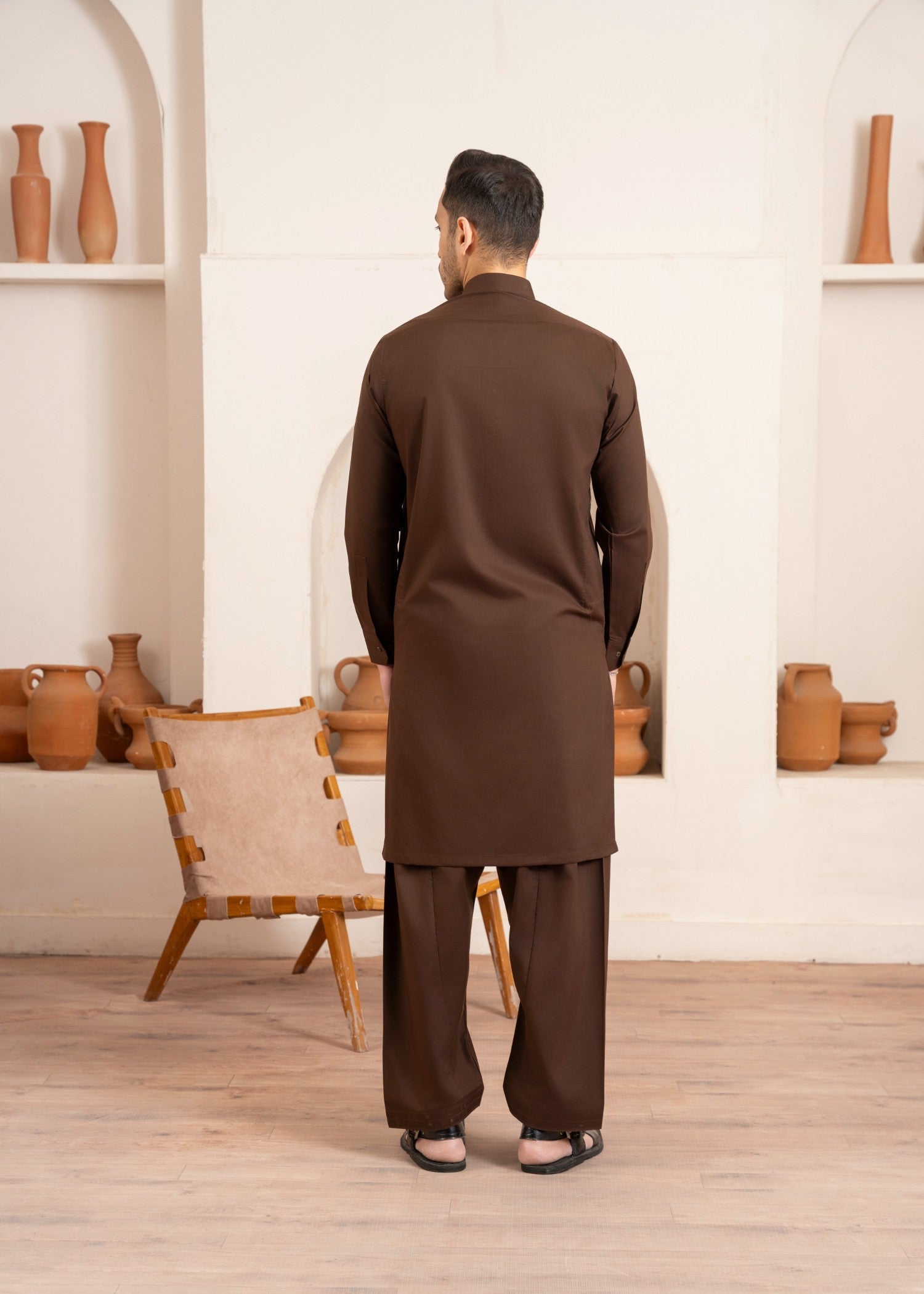 Dark Brown Wash & Wear Shalwar Kameez (2-Piece) - Image 2
